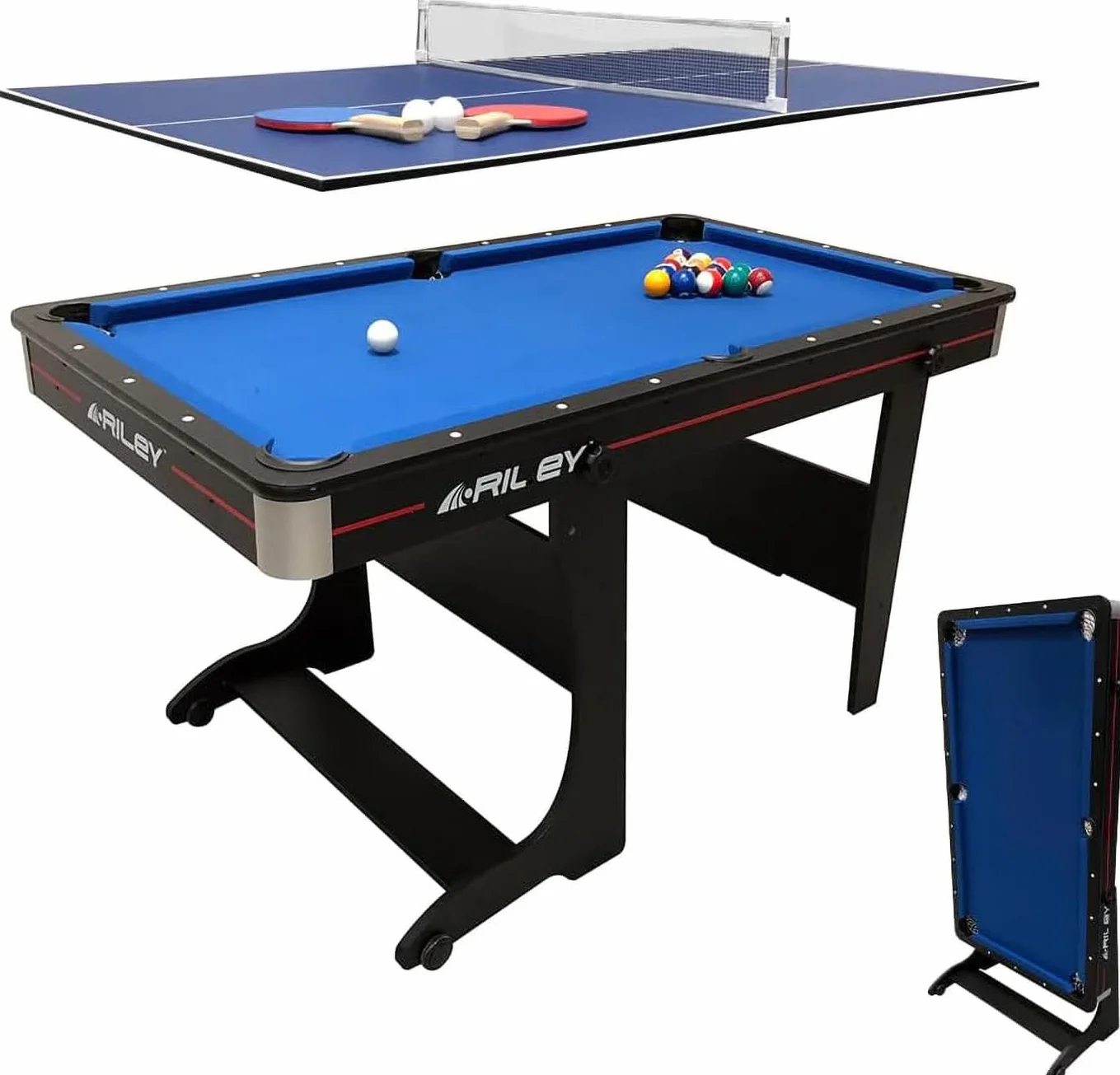 Bilard 5FT Riley składany pionowo + taca do ping ponga + 2 ogony 108 cm