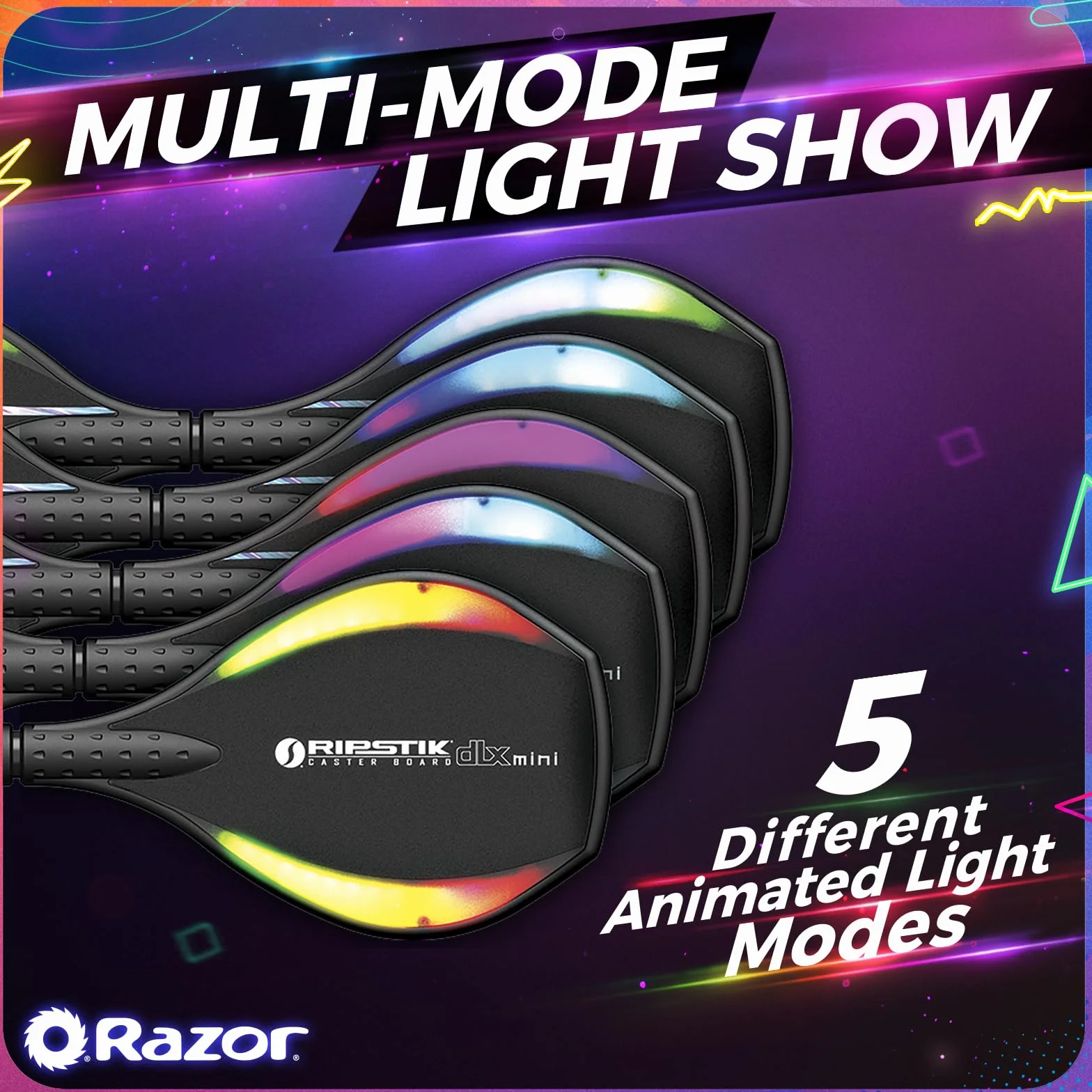 Razor RipStik Ripster Lightshow – podświetlana deska na dwa kółka z kółkami 360 stopni, kompaktowa i lekka, dla dzieci i nastolatków, czarna