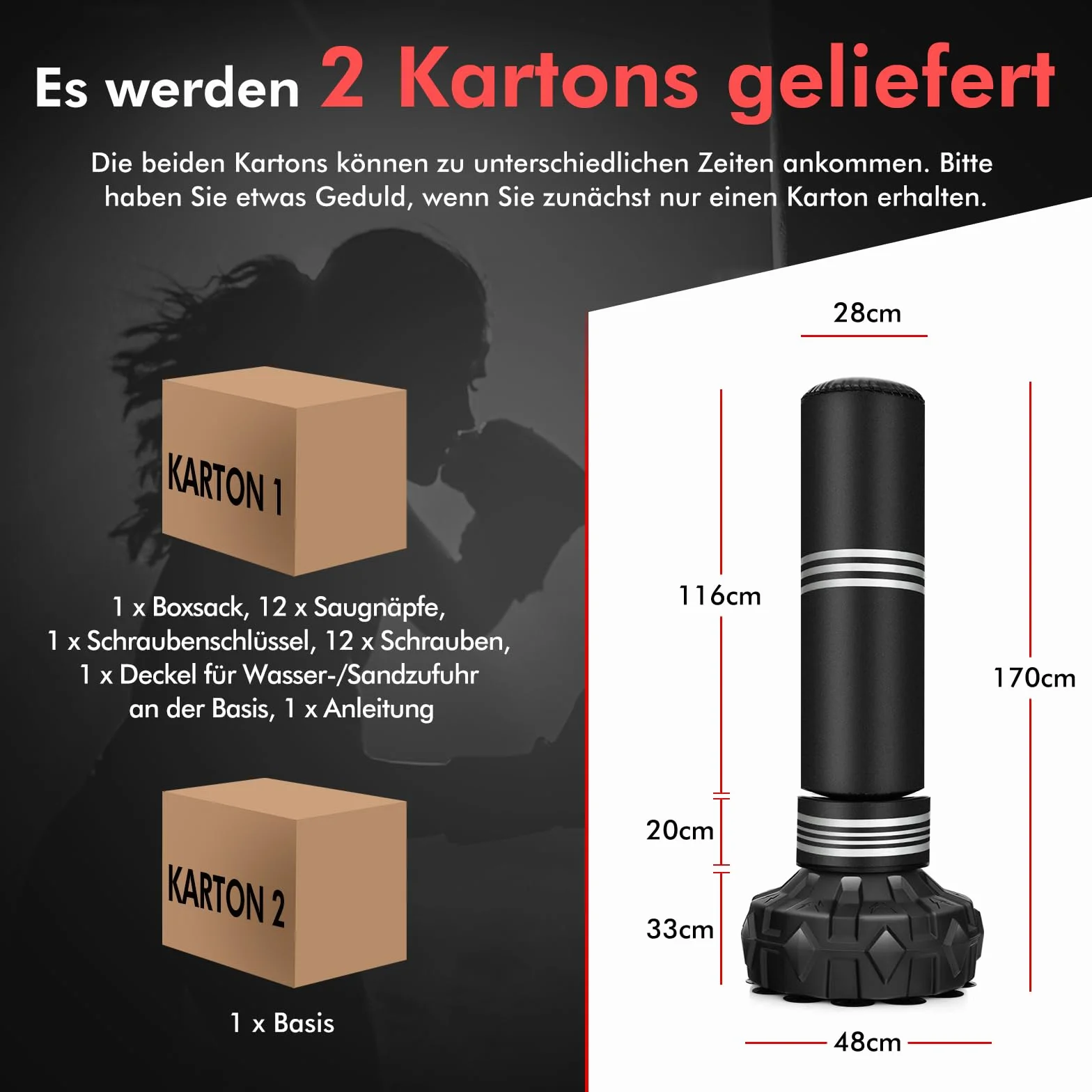 COSTWAY Stojący worek bokserski, 170 cm, ciężki worek bokserski z wypełnionym stojakiem, stojący worek bokserski ze sztucznej skóry z przyssawką, worek kickboxingowy dla dzieci, młodzieży i dorosłych