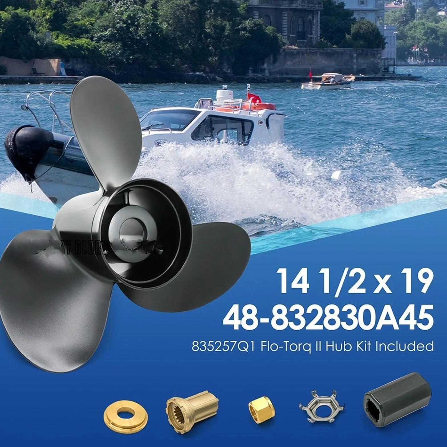 Aluminiowe śmigło IWBR 14 1/2X19 Pitch 48-832830A45 do silników zaburtowych 135-300HP i Mercruiser Alpha One