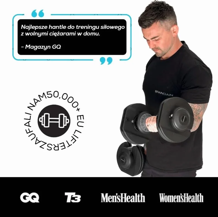 BRAINGAIN Regulowana, hantli para 15 w 1 (24 kg) ustawienia ciężaru, technologia Smart-Click umożliwiająca szybką zmianę ciężaru z bezpiecznym systemem blokującym, antypoślizgowy uchwyt