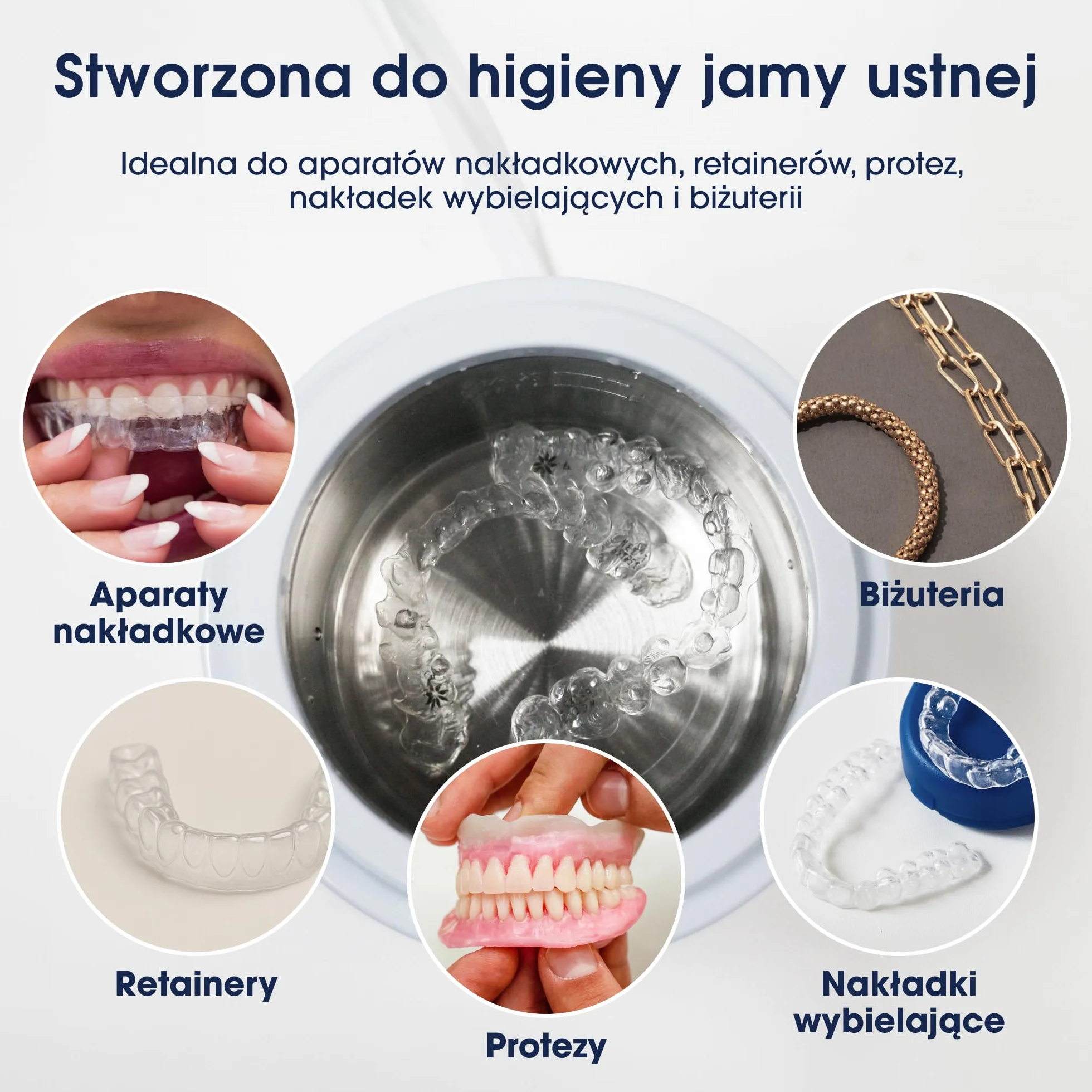 ZENT SoniQWave Myjka ultradźwiękowa do aparatów ortodontycznych, protez, nakładek i biżuterii - Kompaktowa, Technologia czyszczenia 360°, 5-minutowy cykl, Stal nierdzewna