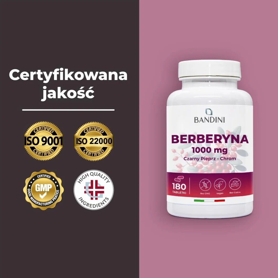 Bandini® Berberine 1000mg czysta wysoka dawka | 180 wegańskich tabletek - Berberyna HCl z Berberis Aristata 97% + Chrom i Czarny Pieprz | Maksymalne wchłanianie - Funkcje trawienne, wątrobowe, jelitow