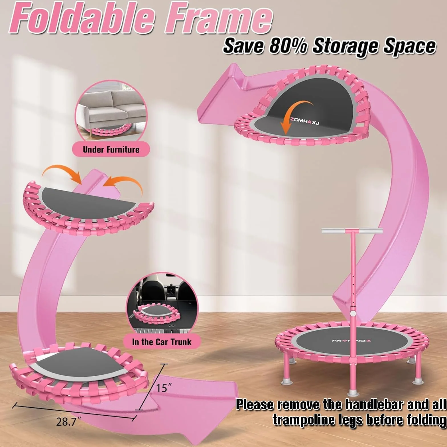 ZCMHAXJ 40-calowa mini trampolina dla dorosłych, wewnętrzna trampolina fitness, nośność 200 kg, cicha aerobiczna trampolina odbijająca
