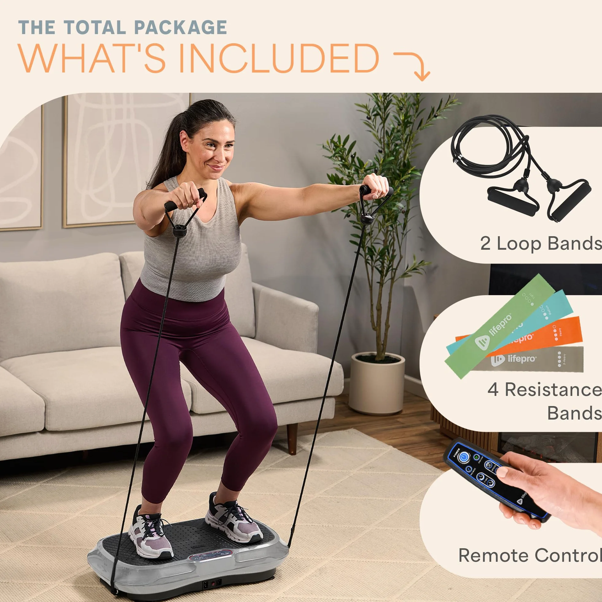 Lifepro Waver Vibration Plate Exercise Machine – High-Intensity Vibration for Muscle Activation, Full-Body Workout Vibrating Platform with Loop Bands, Fitness Equipment for Strength Toning & Fat Loss