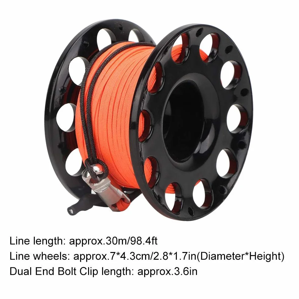 Finger Reel, szpula do nurkowania, z tworzywa sztucznego, mini szpula do nurkowania z podwójnym karabińczykiem, szpula, 30 m, do nurkowania, nurkowania pod wodą (czarna)