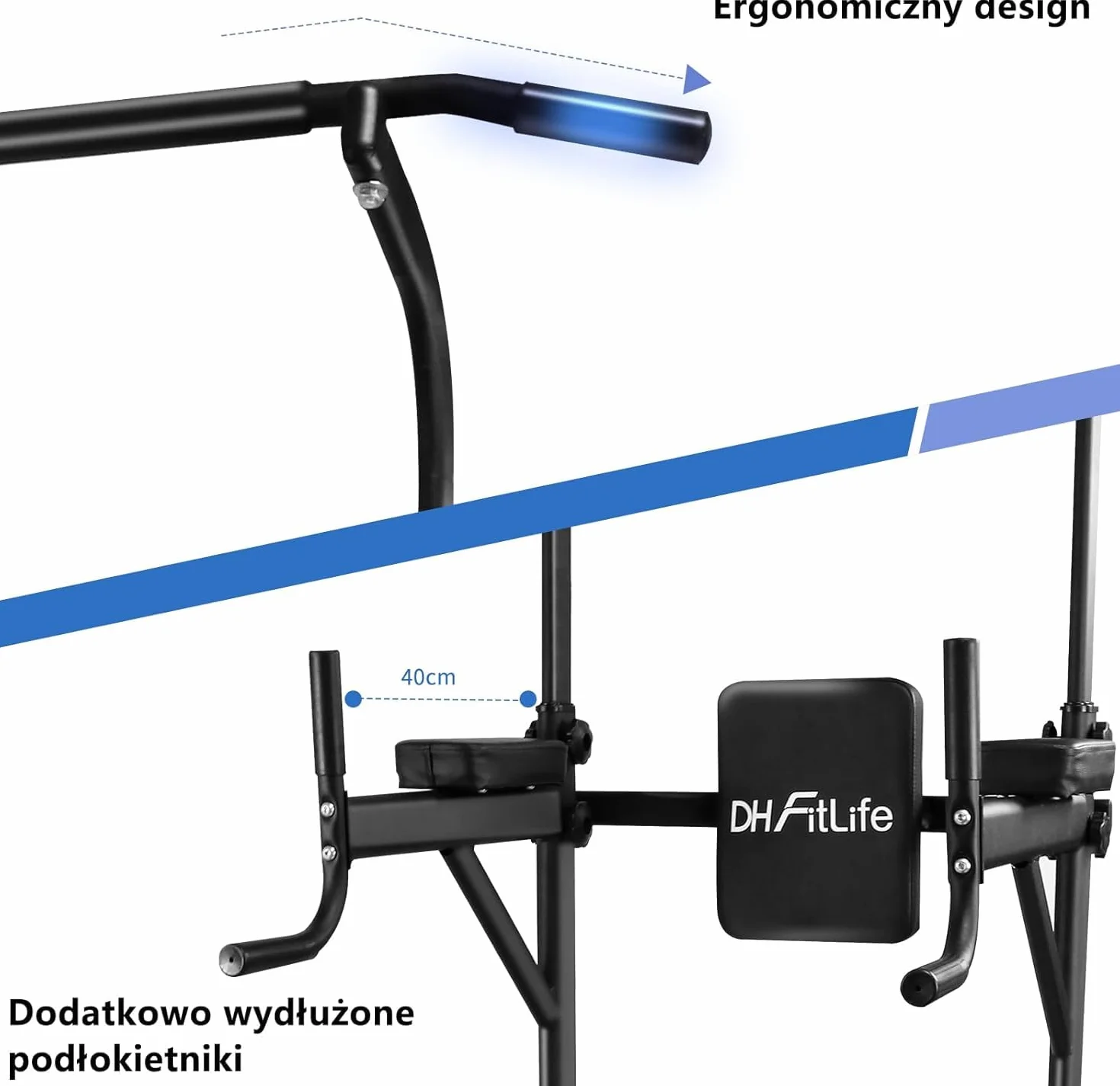 DH FitLife Power Tower Dip Station Sprzęt sportowy z drążkiem do podciągania, drążkami dip i plecami, stacją treningową, stacją fitness, rzymskim krzesłem kulturystycznym, Power Rack dla domu