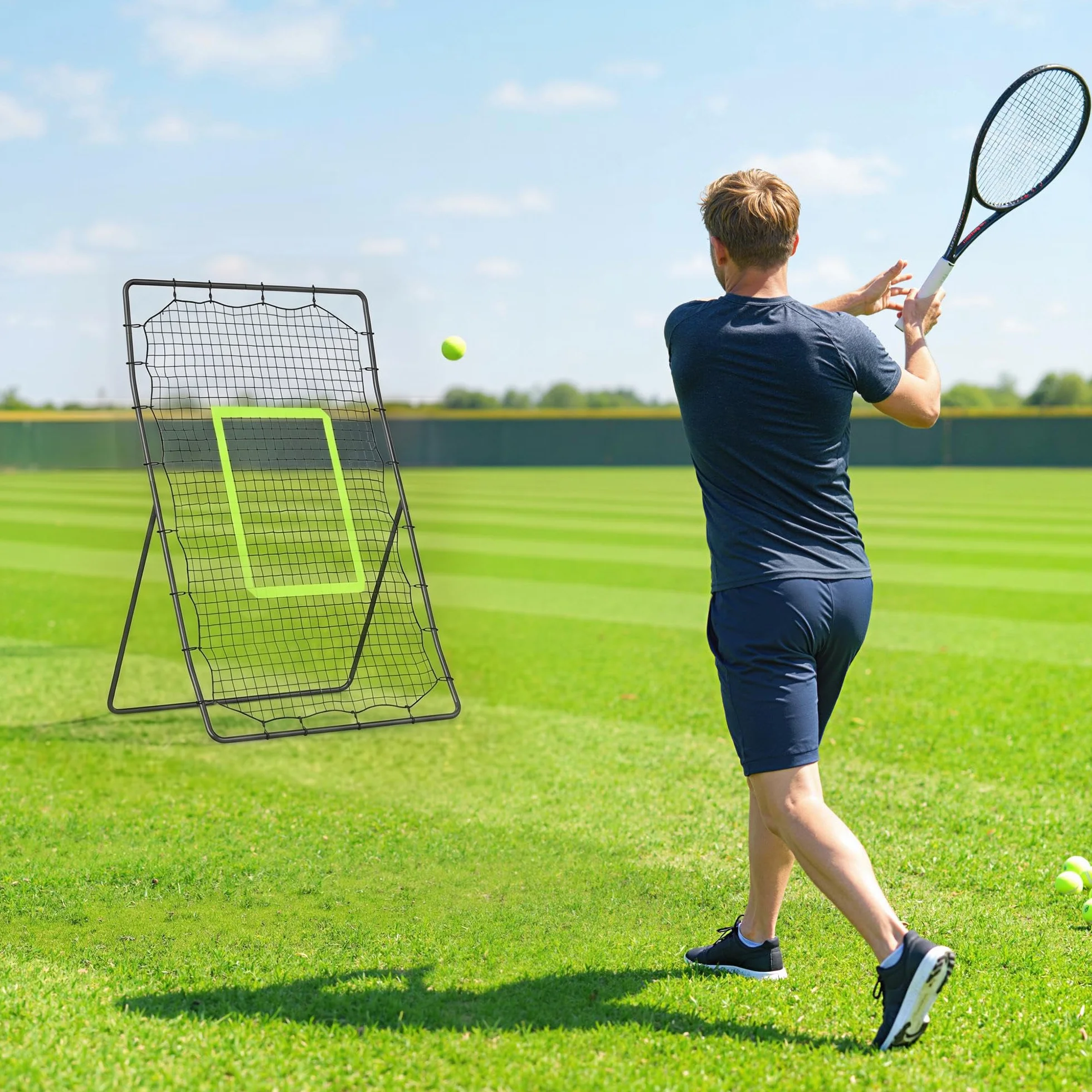 HOMCOM Baseball Rebounder, Tragebar Softball Pitchback-Netz, Rückprallnetz mit Ziel Zone, verstellbarem Winkel Pitching Netz für Basebälle Softbälle, Metall, Schwarz