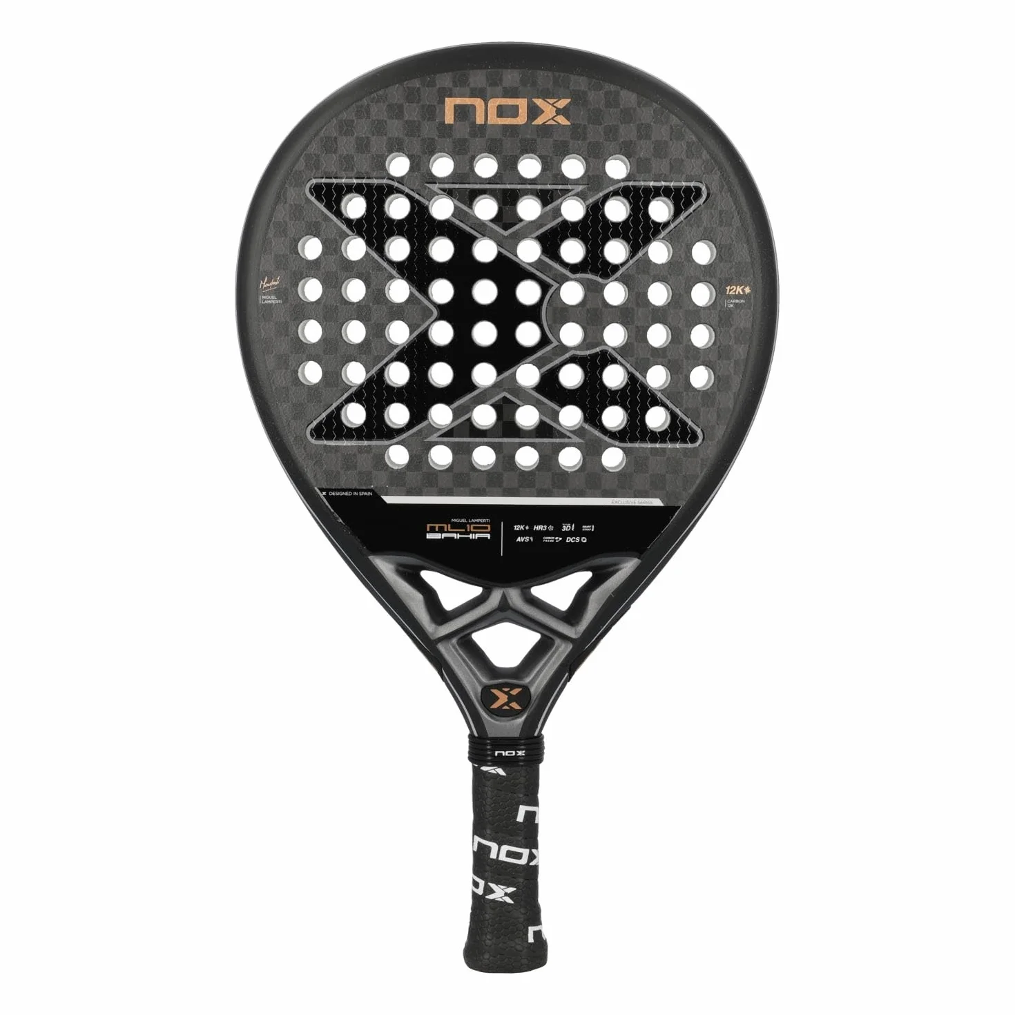 NOX Miguel Lamperti ML10 Bahia Luxury Series 12-karatowa rakieta łezkowa do średniozaawansowanych i zawodowych 12K Carbon EVA Core HR3 szorstka powierzchnia