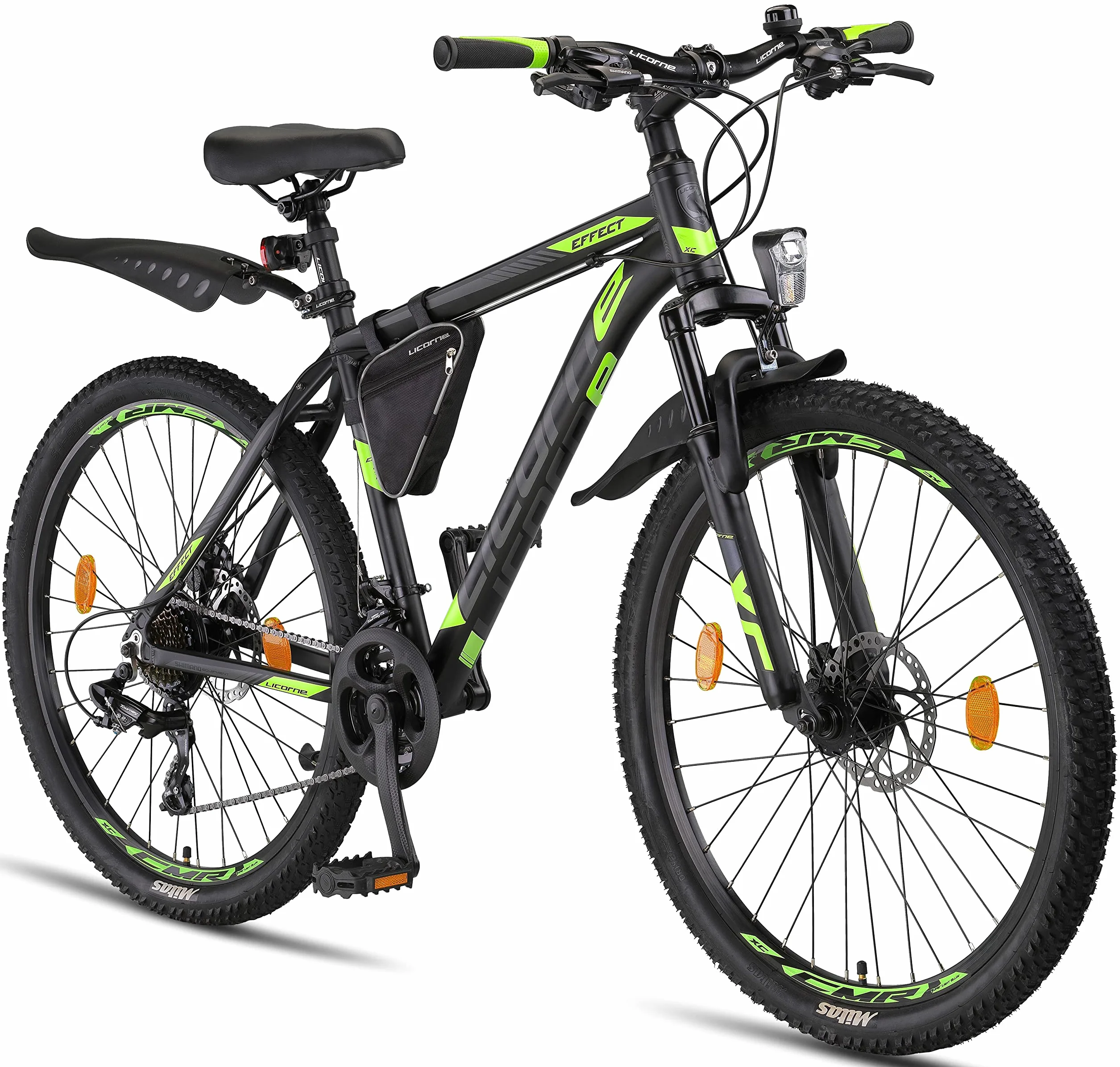Rower górski Licorne Bike Effect aluminiowy 21-biegowy hamulec tarczowy czarny limonka