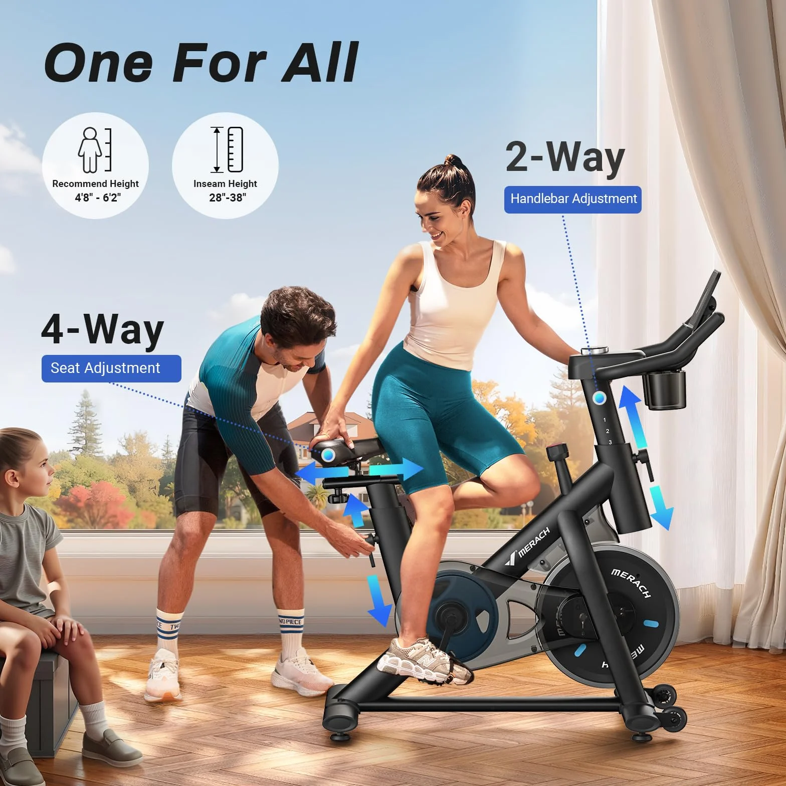 MERACH Domowy rower stacjonarny, cichy profesjonalny rower treningowy z regulowanym oporem, ekran LCD, wygodne i duże siedzenie, zastrzeżona aplikacja, idealny do domowego aerobiku, nośność 136 kg