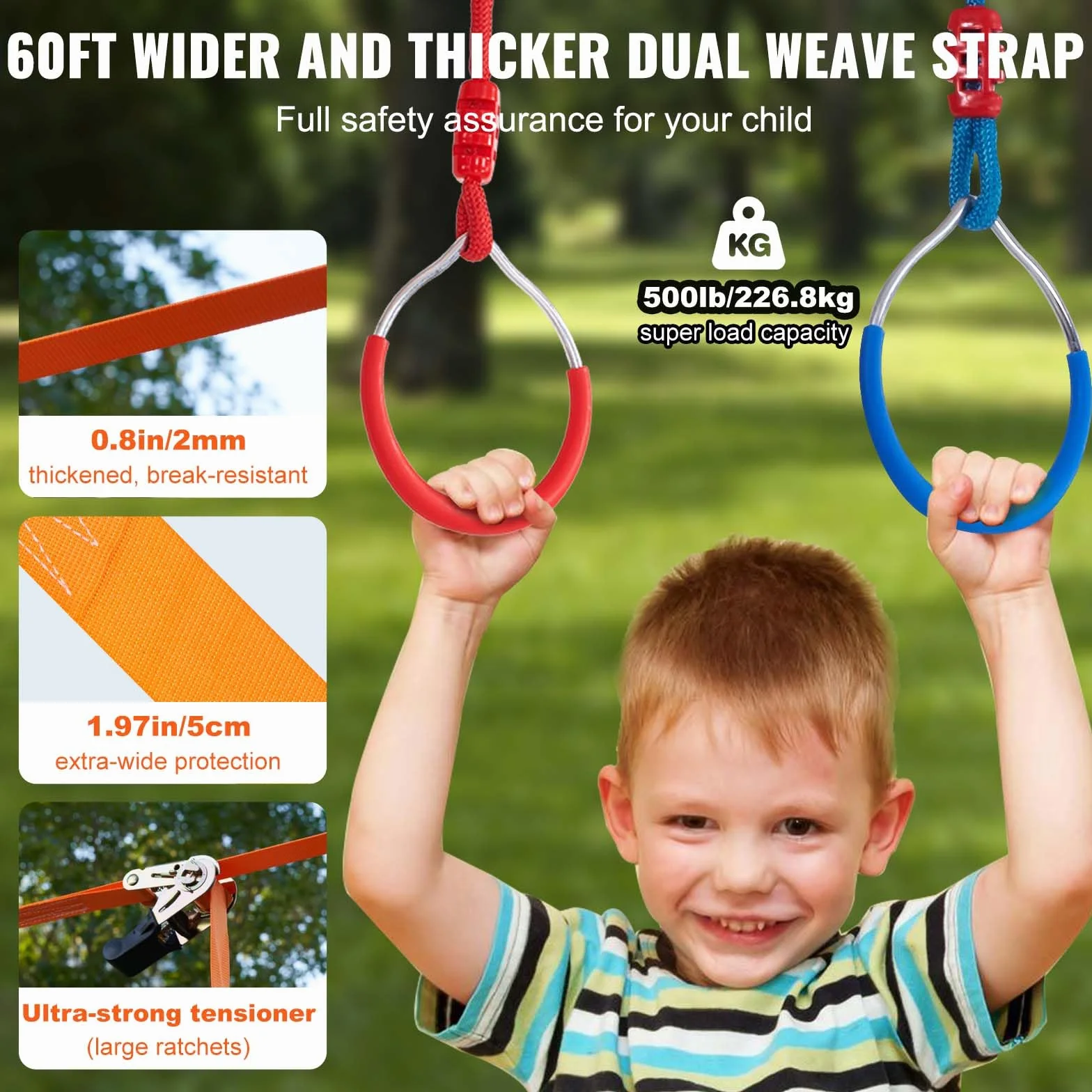 VEVOR Ninja Slackline zestaw przeszkód 2 x 18,29 m, udźwig 226,8 kg, tor przeszkód