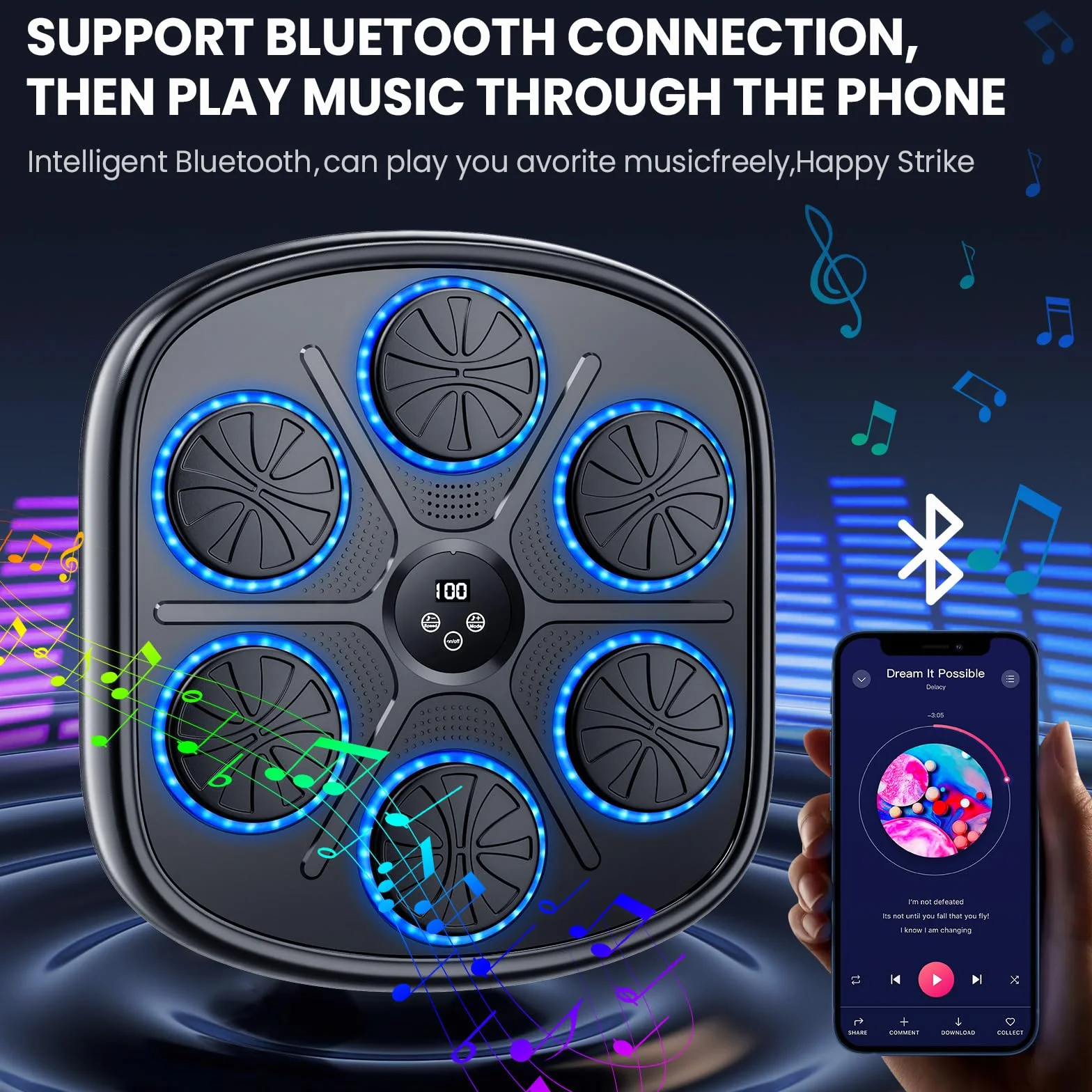 Music Boxing Machine, 2025 nowa inteligentna maszyna do boksu muzycznego z 9 prędkościami, 9 trybami treningowymi, Bluetooth, automatycznym licznikiem, ściennym celownikiem bokserskim LED dla