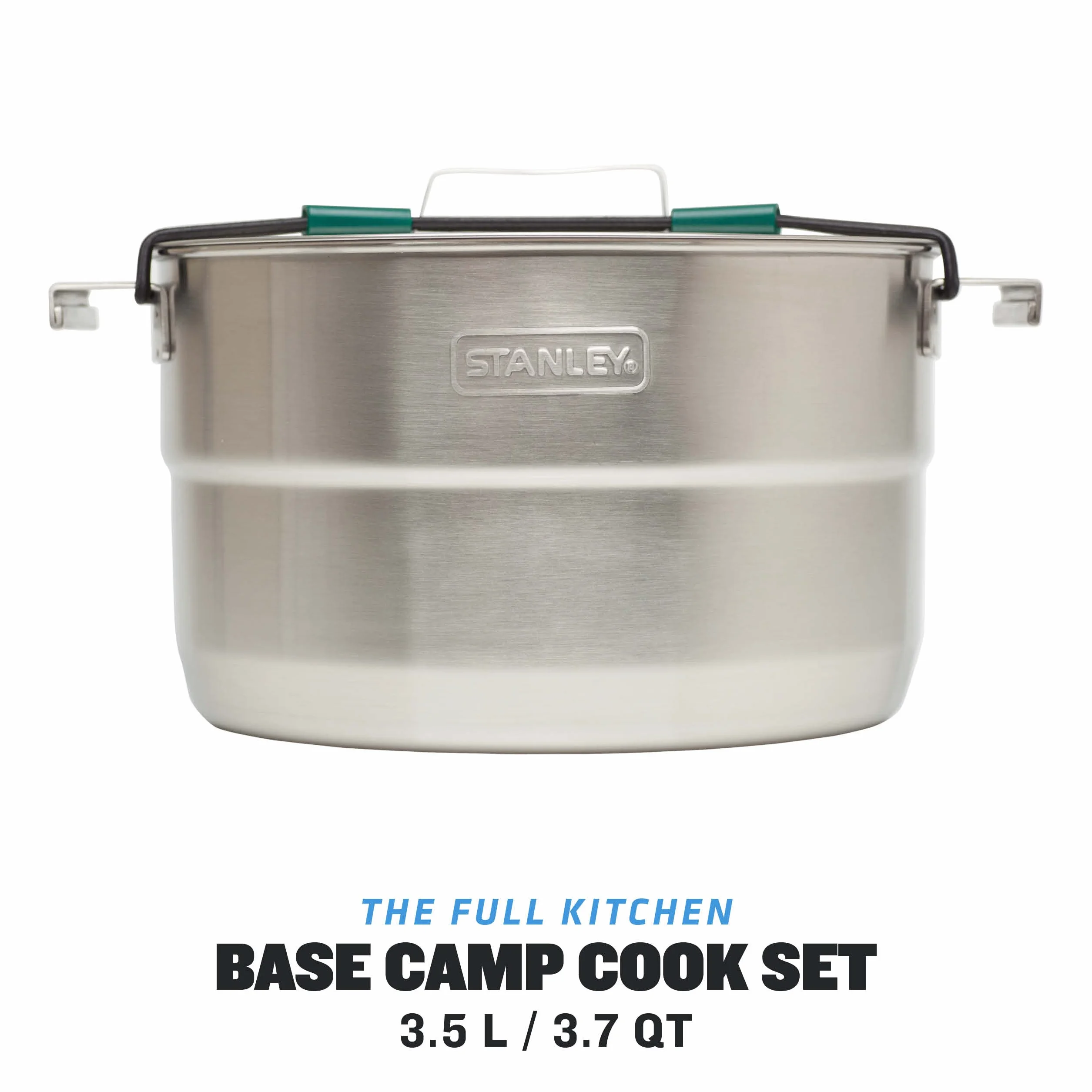 Stanley Adventure Full Kitchen Basecamp kempingowy zestaw do gotowania, 3,5 l, 11-częściowy zestaw do gotowania na świeżym powietrzu, garnek ze stali nierdzewnej z wentylowaną pokrywką, naczynia