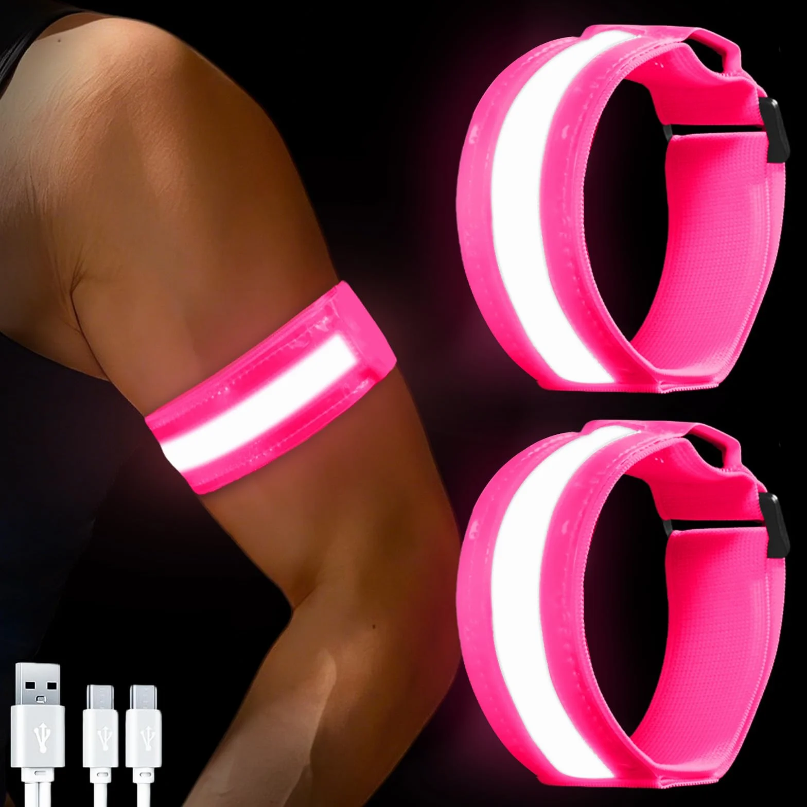 flintronic 2 szt. opasek świetlnych LED z możliwością ładowania USB, odblaskowa opaska do biegania LED, regulowana opaska bezpieczeństwa do biegania