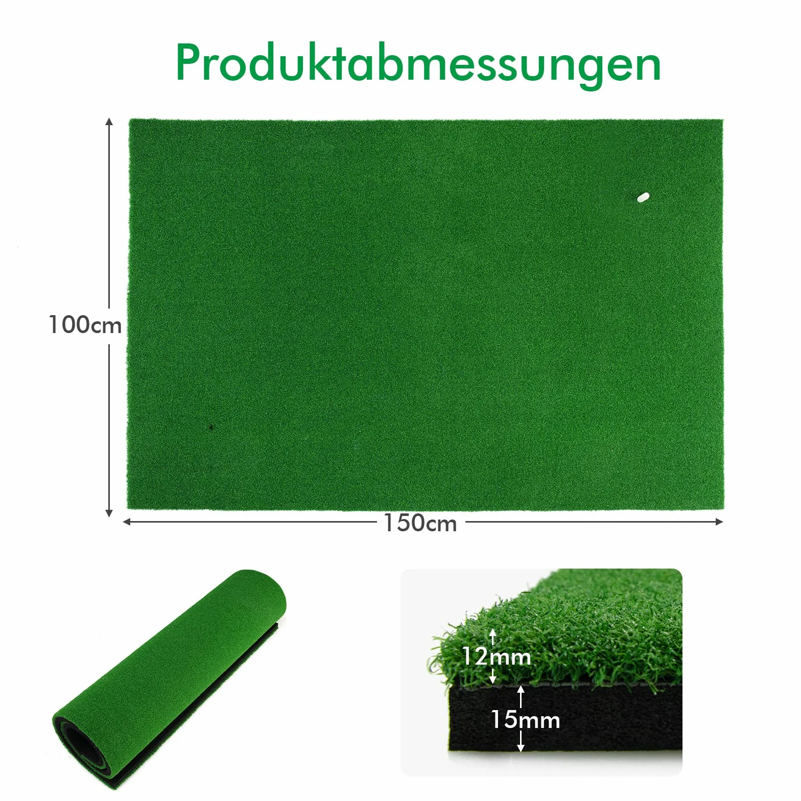 COSTWAY 150 x 100 cm mata do golfa, mata treningowa do golfa zawierająca 3 gumowe tee, mata golfowa z 2 pozycjami uderzenia, do użytku wewnętrznego i zewnętrznego