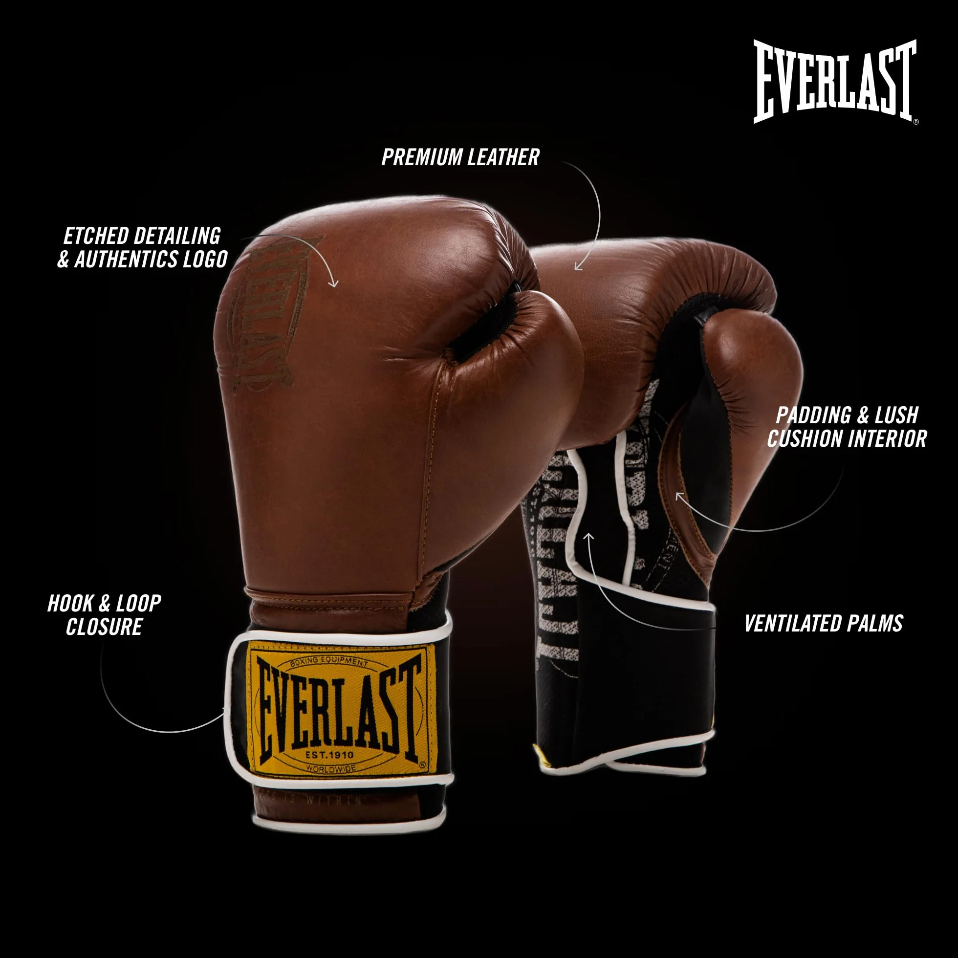 Everlast 1910 Rękawice bokserskie, zaawansowane rękawice dla mężczyzn i kobiet, haczyk i pętelka z potrójną pianką i podparciem nadgarstka, do zapobiegania urazom, trening ciężkich toreb i speedbagów