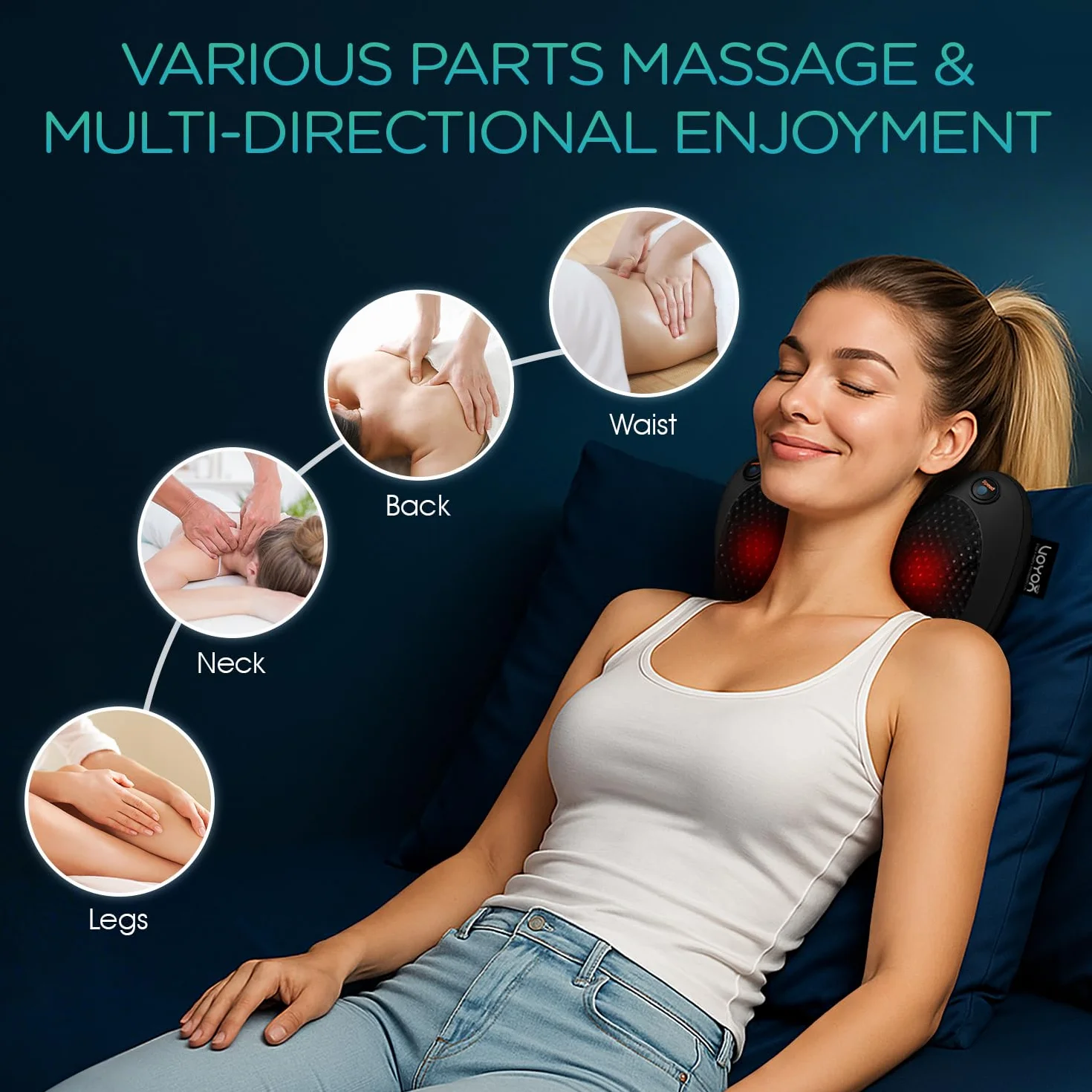VOYOR masażer szyi i pleców głębokie chusteczki masażer poduszka shiatsu masażer pleców z ciepłem na ramię, talia, plecy ulga w bólu w domu biurze samochodzie YZ100