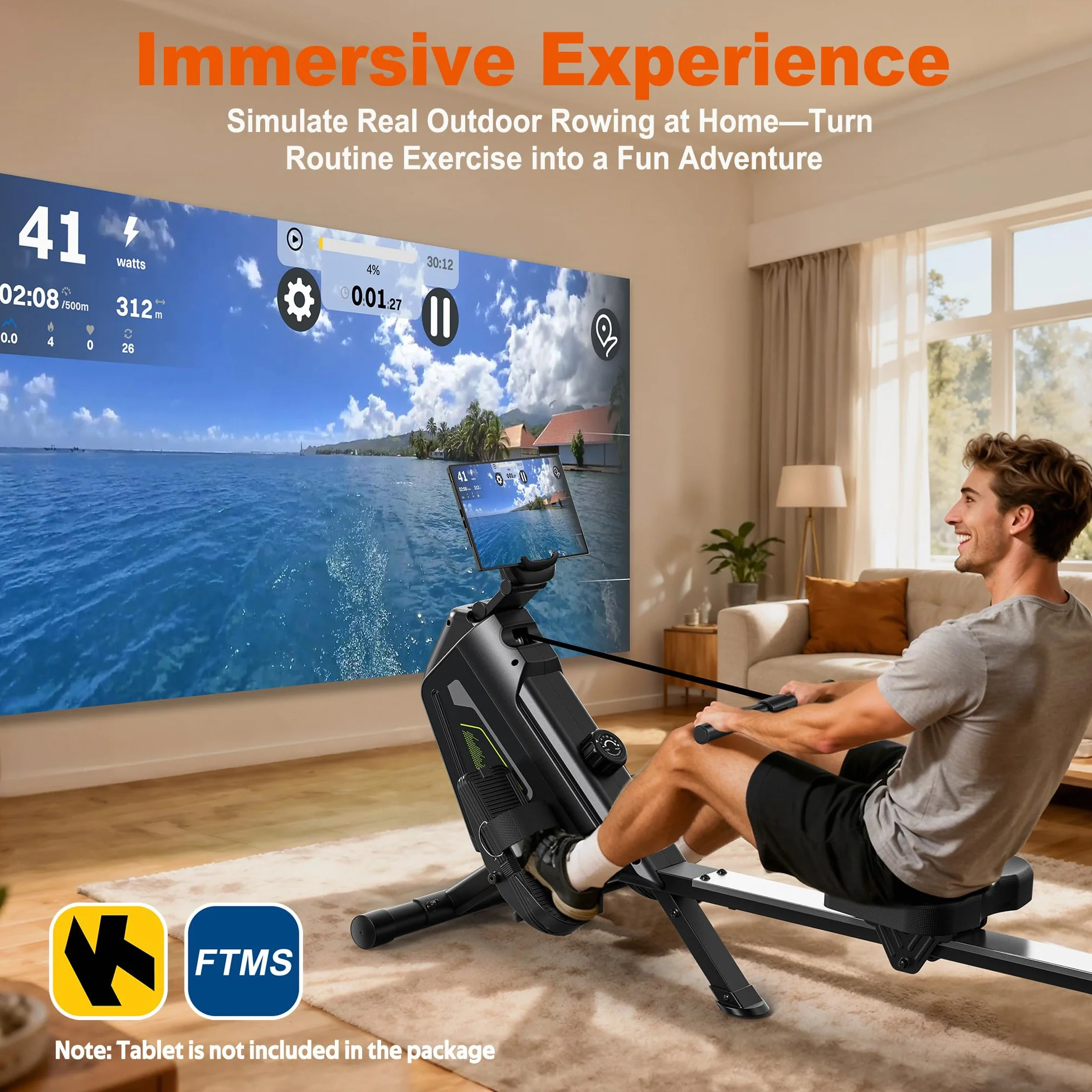 Magnetyczny wioślarz 16 poziomów oporu nośność 160 kg z aplikacją kompaktowy