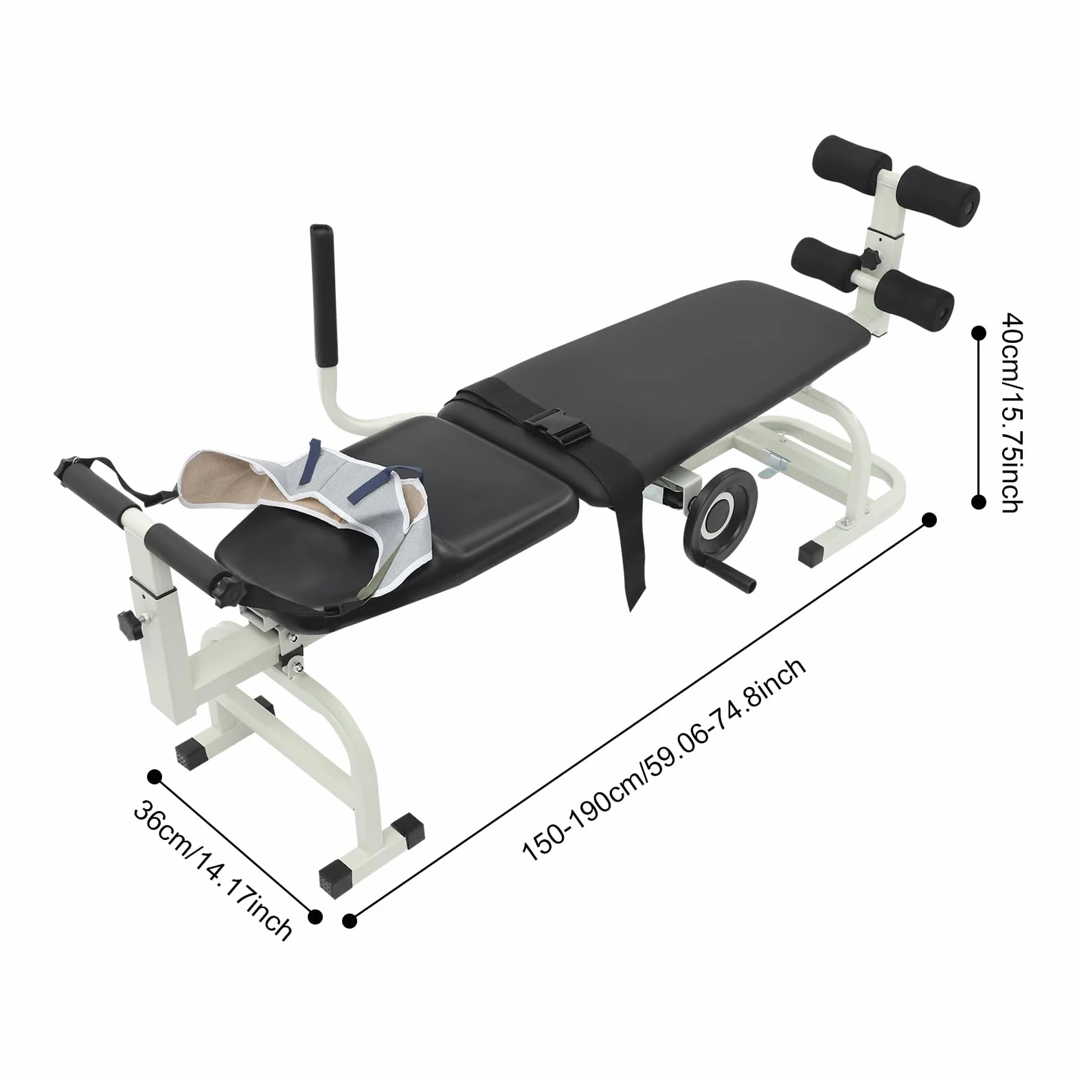 Regulowany stół trakcyjny 150 kg, długość 150-190 cm, łóżko trakcyjne z paskiem