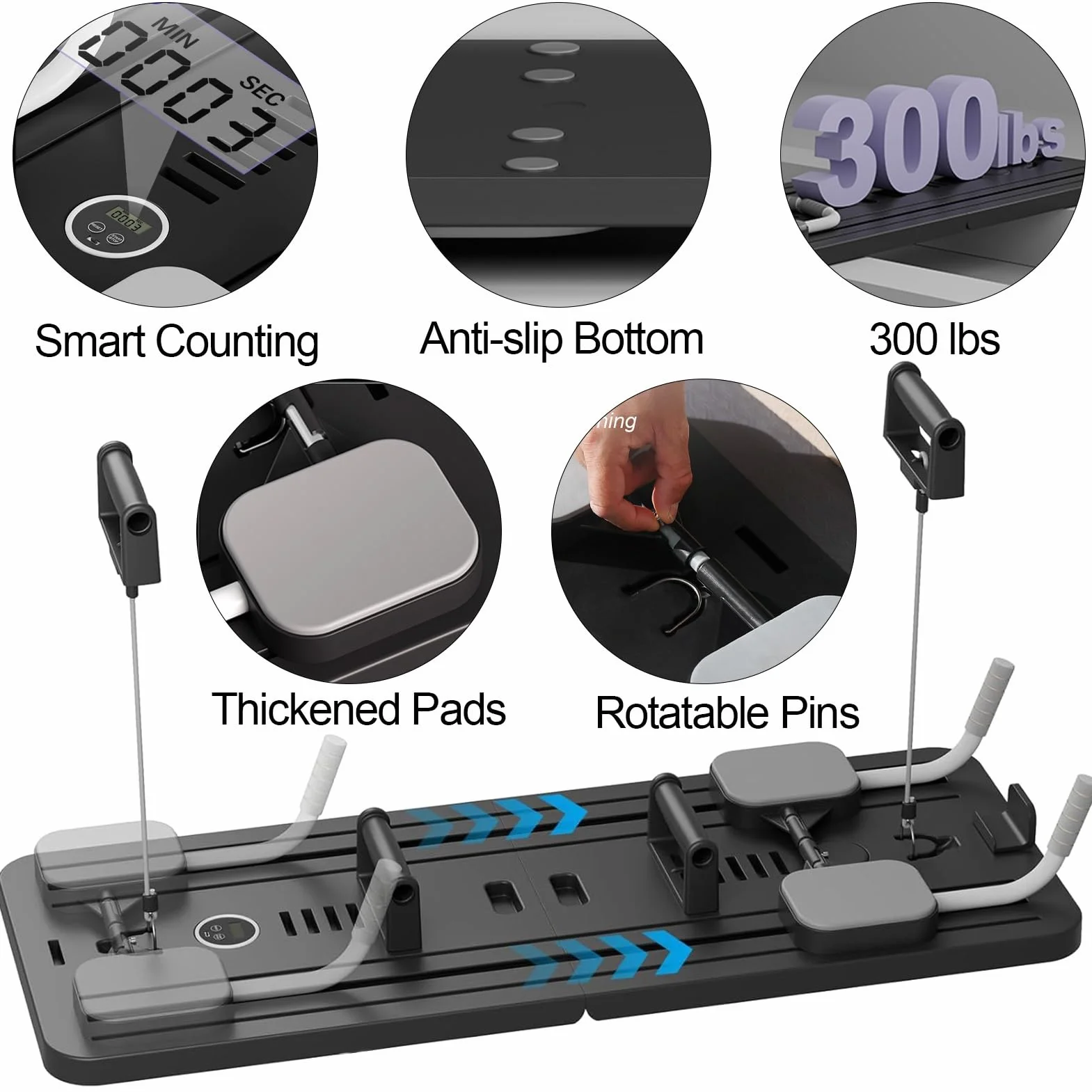 Pilates Reformer Machine Board Set Ab Roller Koło do ćwiczeń Automatyczne odbijanie składana deska do pilatesu Sprzęt do ćwiczeń brzucha z liną oporową i timerem(Różowy bez Uchwytu)