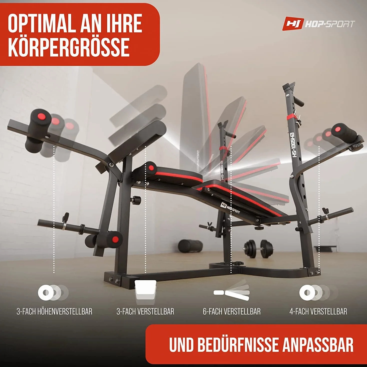 Hop-Sport 1065 ławka do podnoszenia ciężarów 38-135 kg