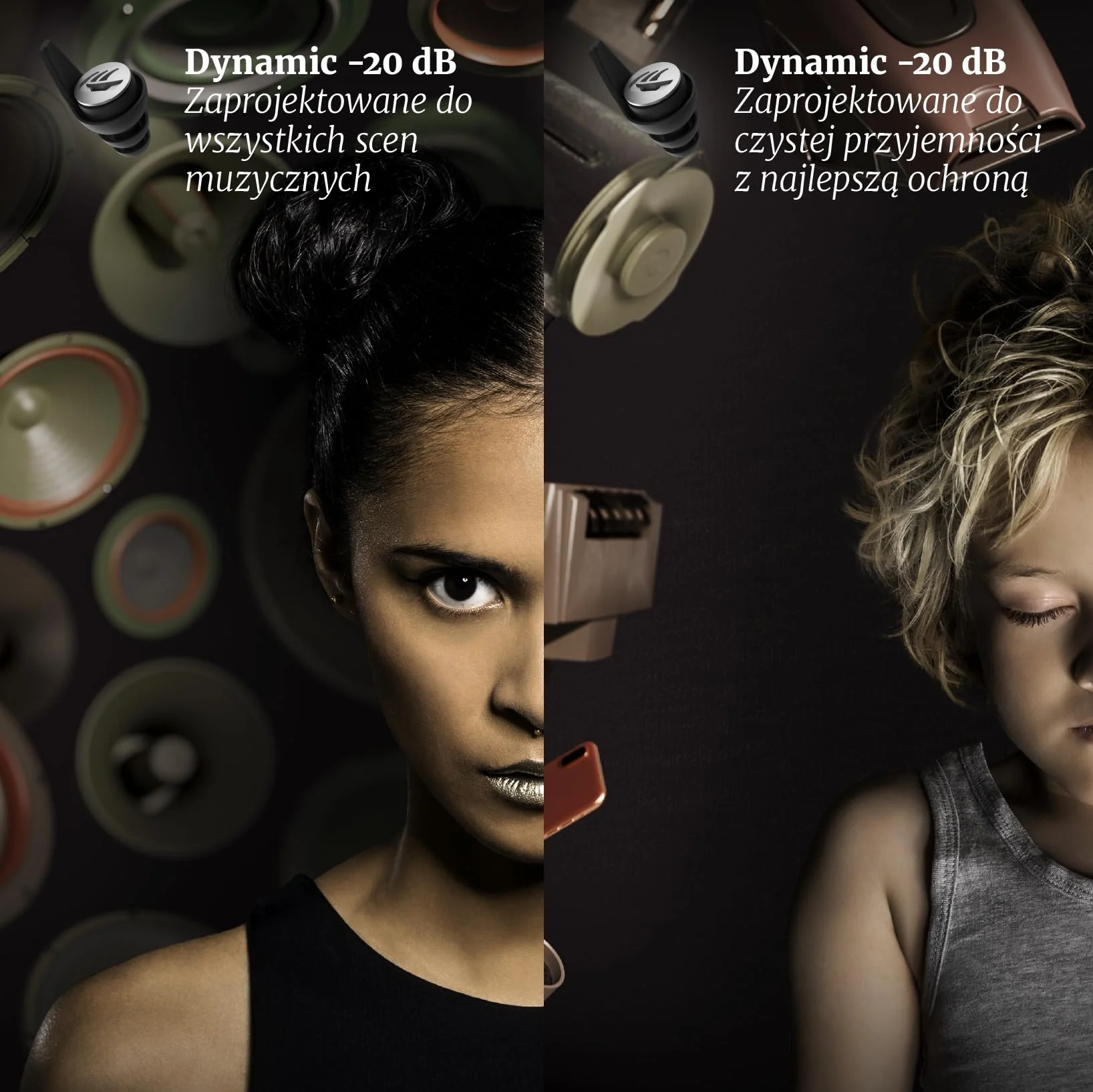 DYNAMIC ear filter -20dB Ochrona Słuchu 4 Rozmiary Zatyczek do Uszu Etui Sznurek