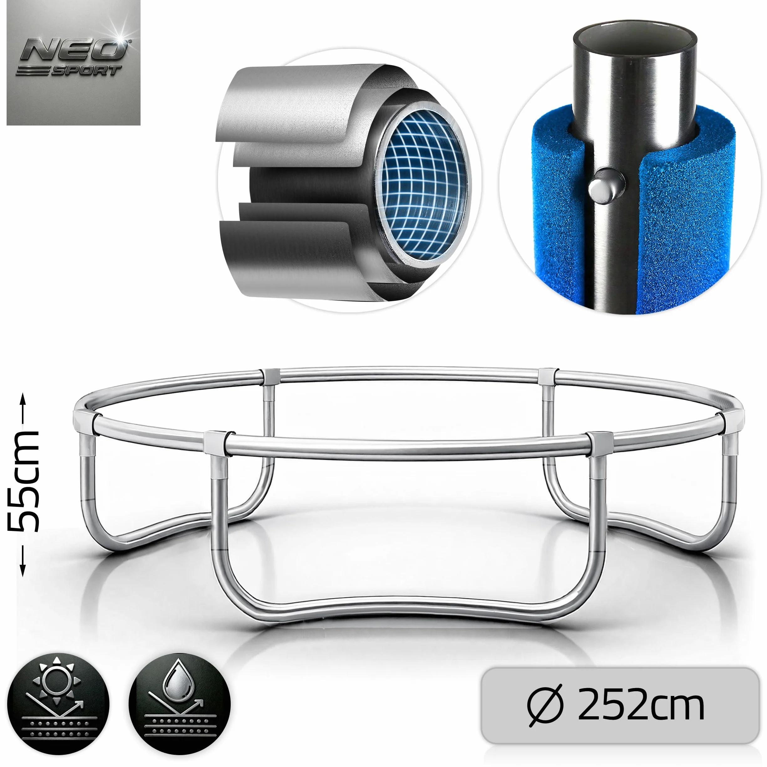 Neo-Sport Trampolina Ogrodowa Trampolina Dla Dzieci Z Siatką Wewnętrzną i Drabinką 252 cm 8 ft Niebieski Czarny