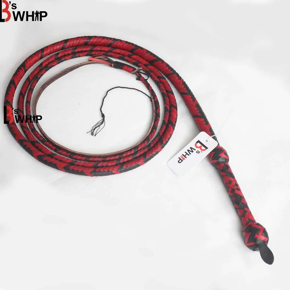 Bull Whip 08 stóp 16 plecionek skóra kangur byk jeździecki do pękania bicza sportowego skórzanego brzucha i skórzanego wzmocnienia wewnątrz czerwony i czarny