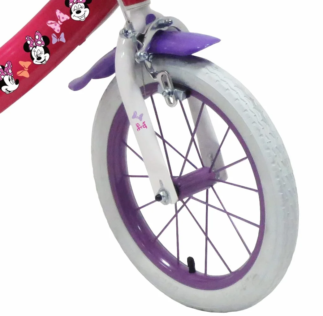 Rower dziecięcy 14'' Minnie/Disney wyposażony w 2 hamulce, tylny uchwyt na lalkę, przedni kosz i kask w zestawie!