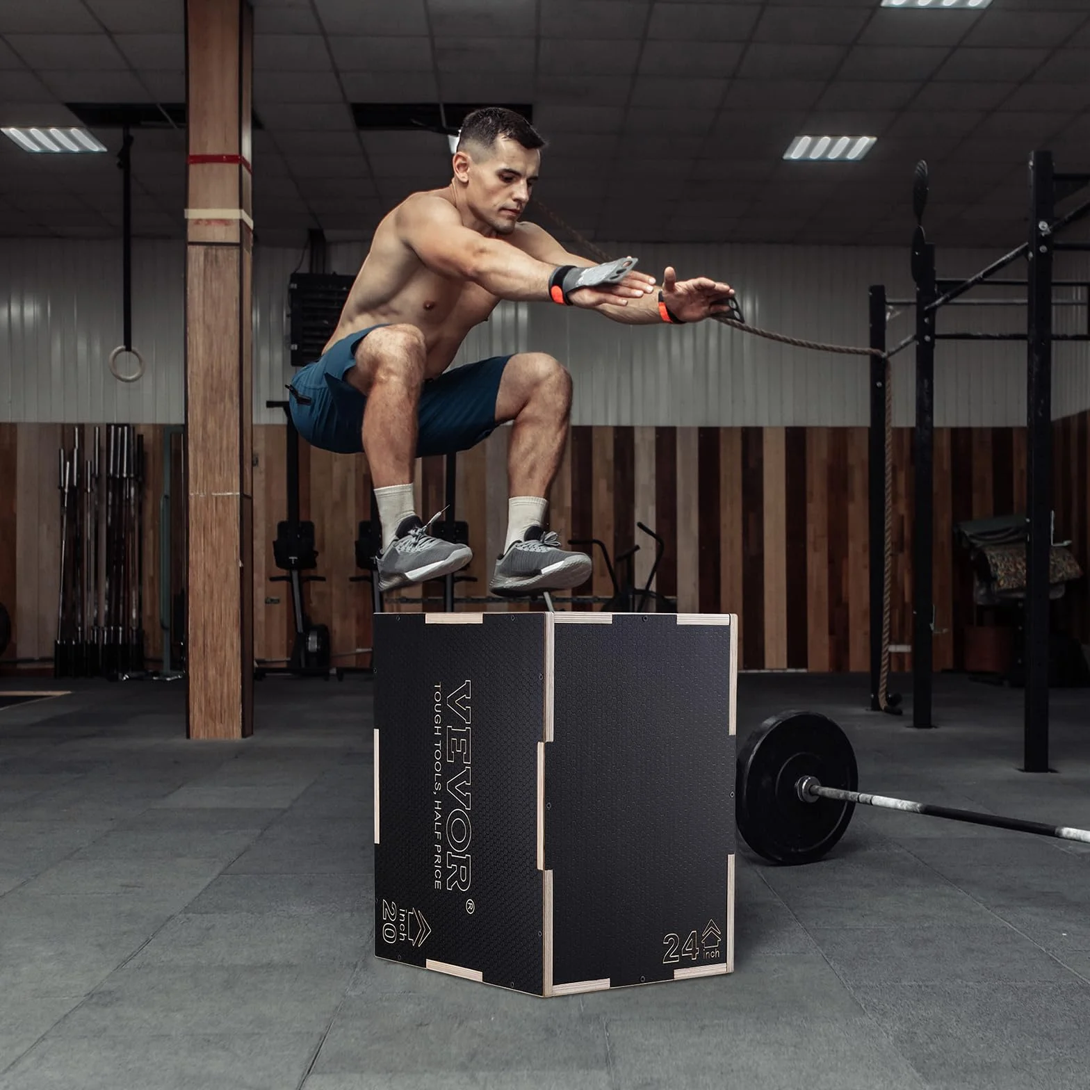 VEVOR Skrzynka do skakania plyometrycznego 3 w 1, drewniana skrzynka ze sklejką, platforma i skacząca skrzynia zwinności, antypoślizgowa skrzynka do ćwiczeń fitness, do treningu siłowego w domu, na