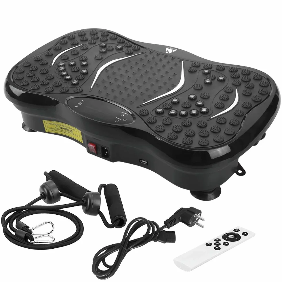 EVOLAND Płyta wibracyjna urządzenia wibracyjne z 5 programami treningowymi do 99 poziomów intensywności, głośnik Bluetooth, taśmy oporowe z uchwytem do treningu całego ciała i modelowania ciała