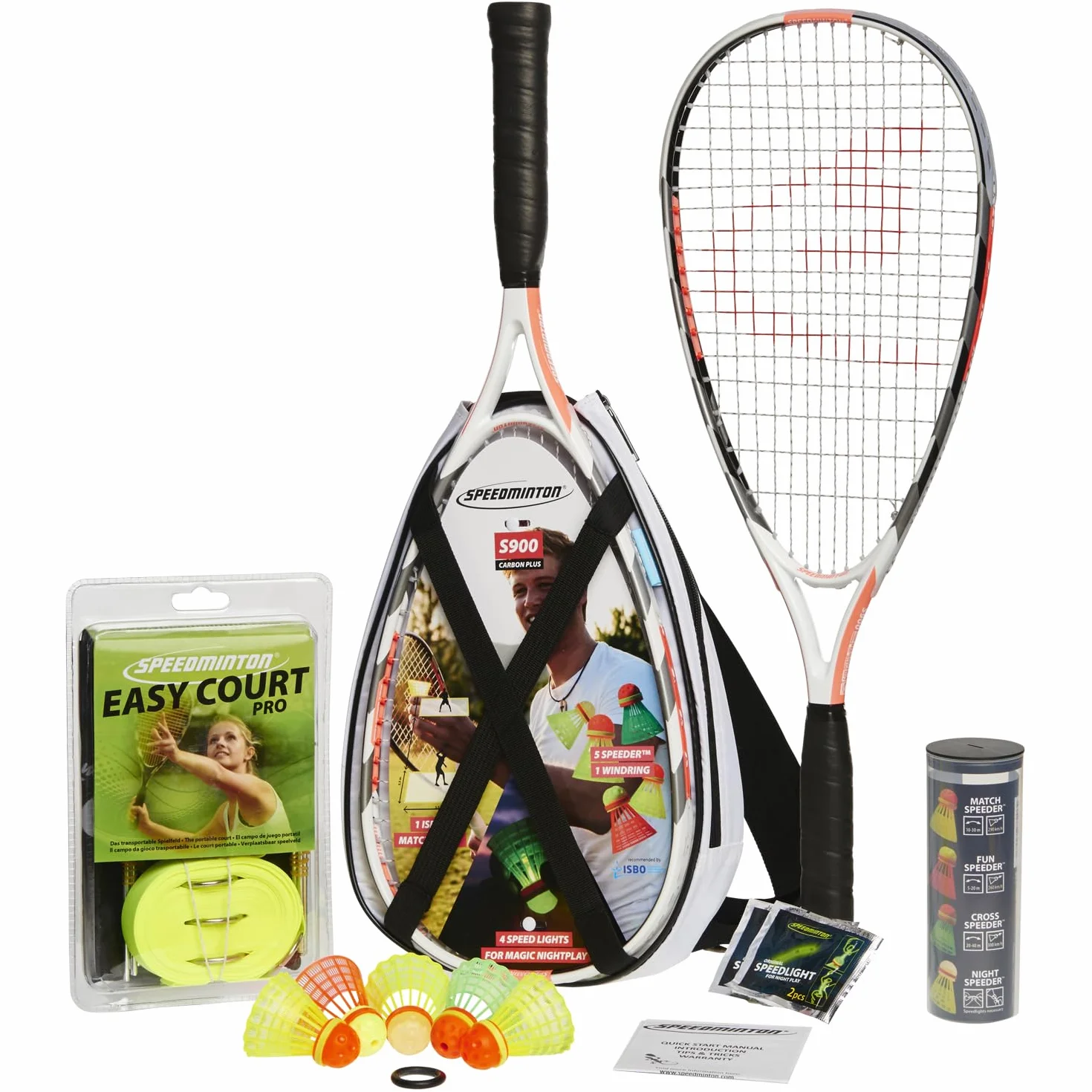 Speedminton® S900 zestaw Speed Badminton Crossminton z kijami węglowymi, 5 Speeder®, pole do gry, torba