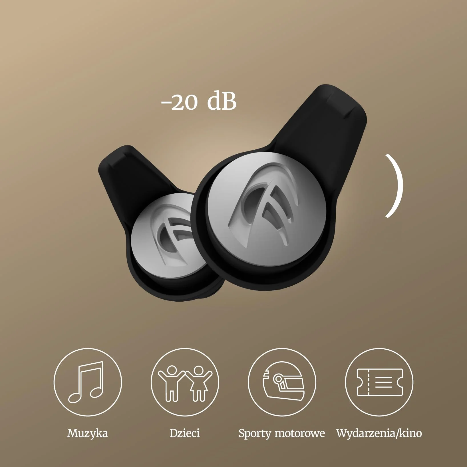 DYNAMIC ear filter -20dB Ochrona Słuchu 4 Rozmiary Zatyczek do Uszu Etui Sznurek
