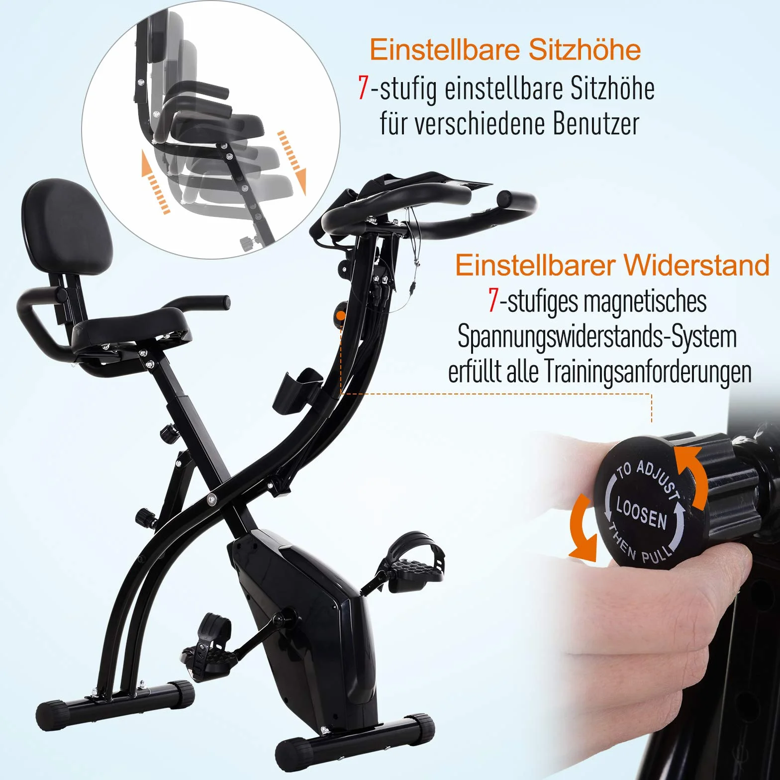 HOMCOM X-Bike rower treningowy 2 w 1 składany, 8-stopniowa regulacja oporu magnetycznego, 105 x 48 x 118 cm