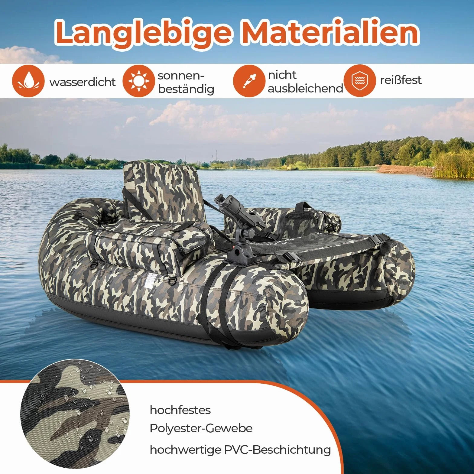 GOPLUS Bellyboat dmuchany ponton wędkarski 150 kg 146x109x44 cm moro