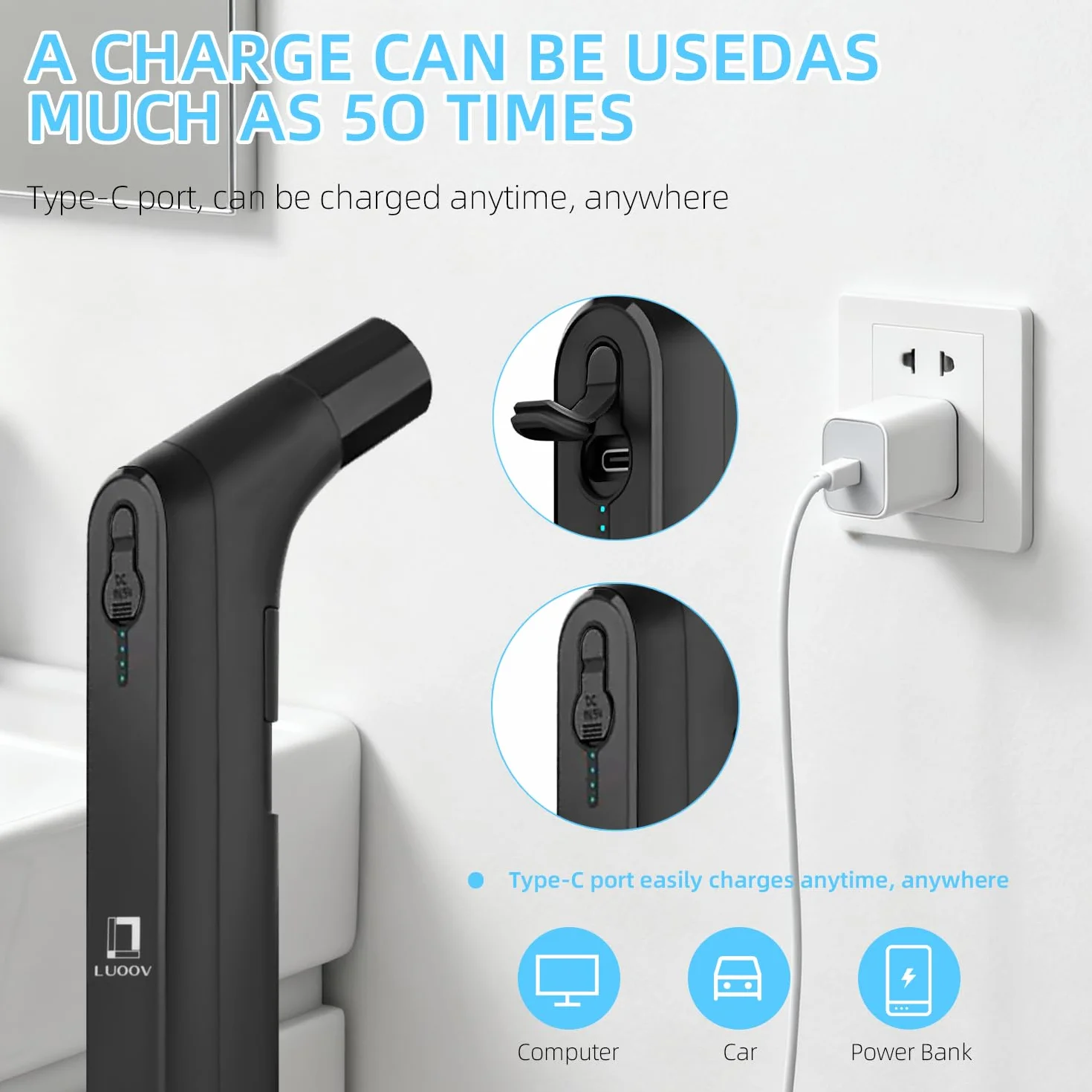 Przenośny bidet do podróży z miękkim i mocnym trybem ciśnienia wody, bidet podróżny z ładowaniem USB-C, duży zbiornik na wodę 2,3 l, do użytku domowego i kempingowego (czarny)