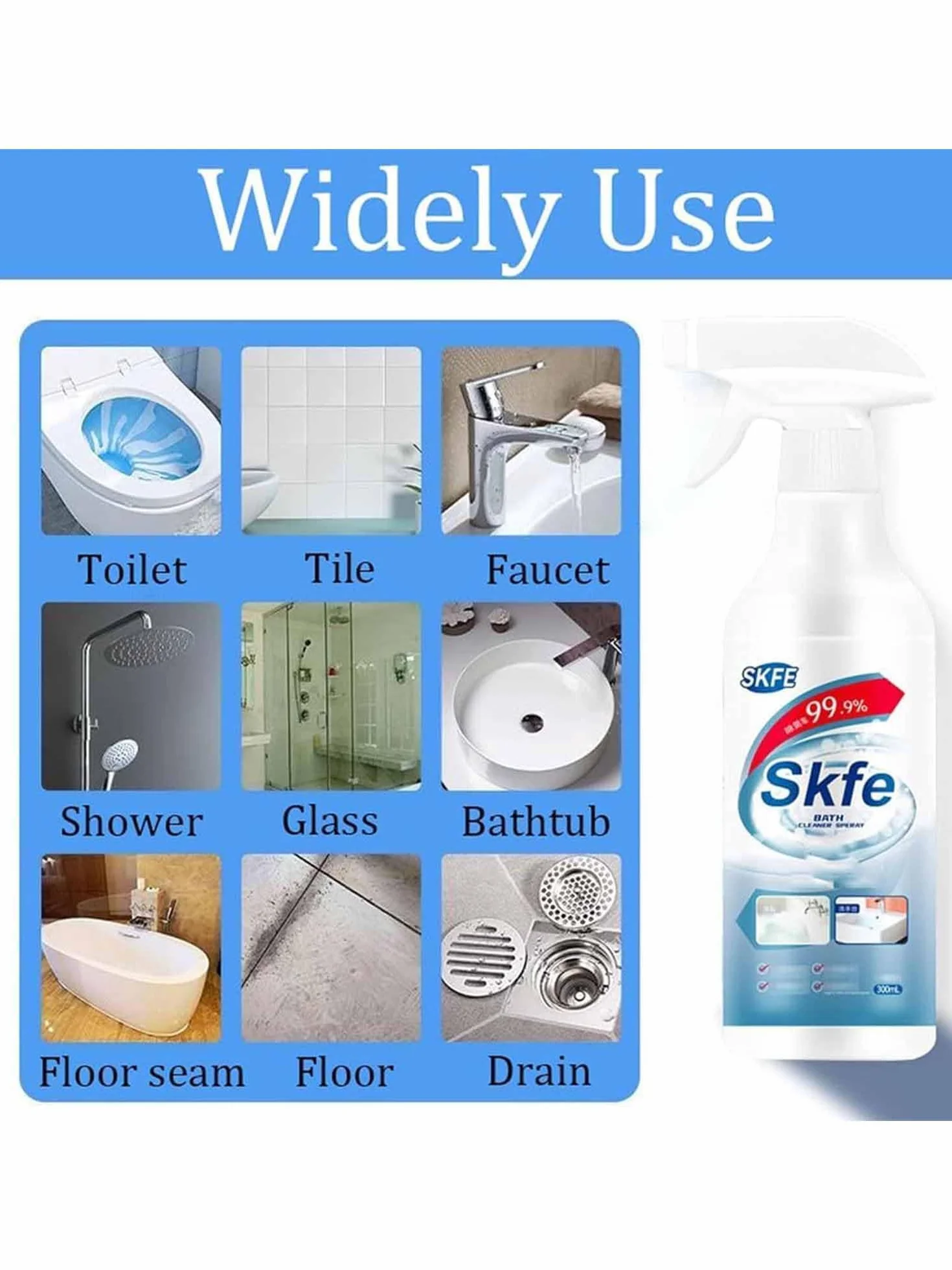 Skfe Środek do czyszczenia wanny w sprayu, Skfe Środek do trudnych plam, Skfe Środek do czyszczenia łazienki w sprayu, Wszechstronny środek czyszczący do łazienki, toalety, wanny, prysznica (2)