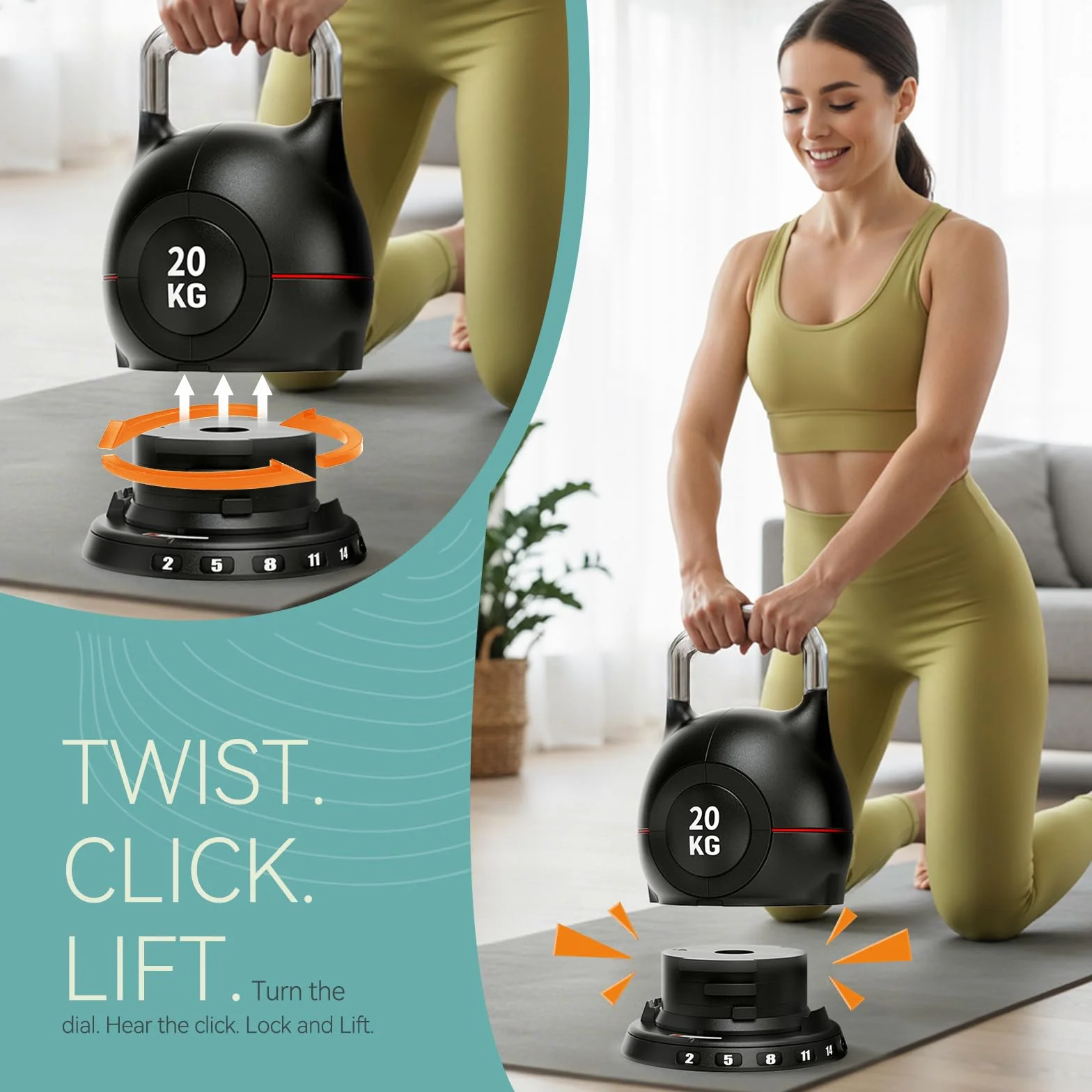 Regulowane hantle kettlebell 20 kg zestaw do treningu siłowego i fitnessu