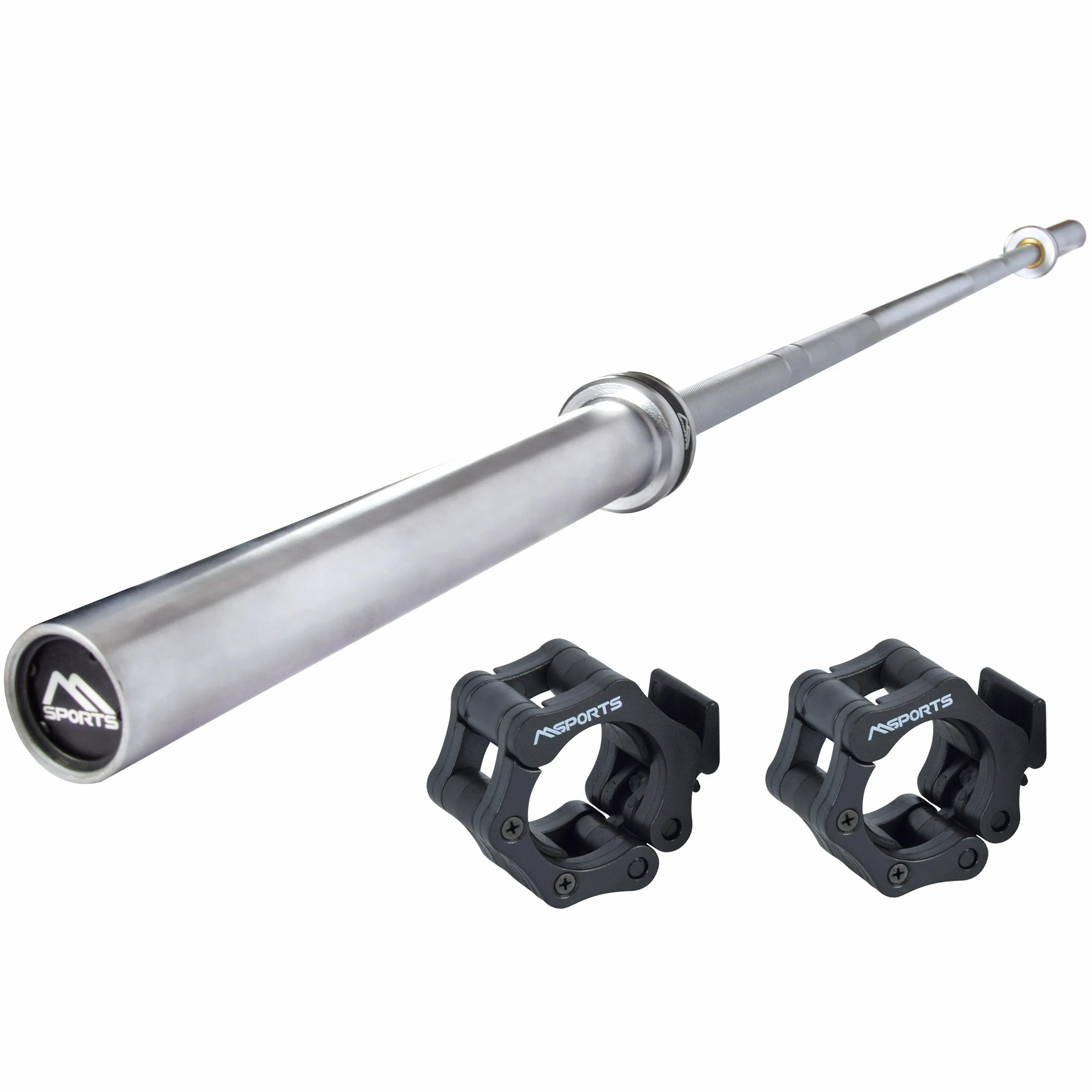 Olympia Professional sztanga długa, srebrna, matowa, jakość premium, z łożyskami kulkowymi, otwór 50 mm, radełkowana powierzchnia chwytu, długa sztanga
