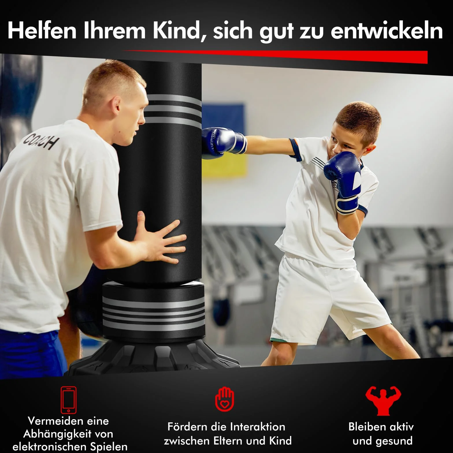 COSTWAY Stojący worek bokserski, 170 cm, ciężki worek bokserski z wypełnionym stojakiem, stojący worek bokserski ze sztucznej skóry z przyssawką, worek kickboxingowy dla dzieci, młodzieży i dorosłych