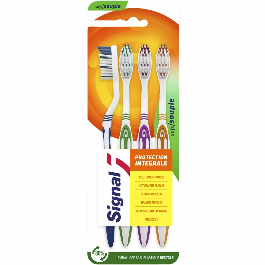 SIGNAL - Szczoteczka do zębów dla dzieci 7+ lat - Zaokrąglone końcówki i przyssawka dla zabawnej szczoteczki do zębów - Extra Soft (zestaw 3 szczoteczek do zębów)