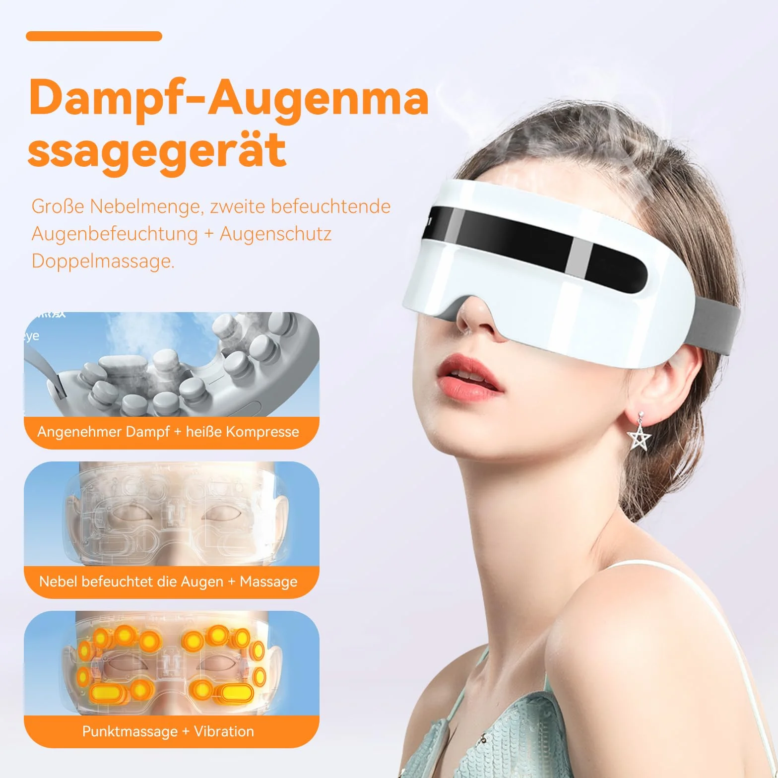 Masażer do oczu z parą, rozgrzewająca maska na oczy z wibracjami i muzyką Bluetooth, urządzenie do masażu oczu dla zmęczonych i suchych oczu, 5 trybów wielokrotnego ładowania