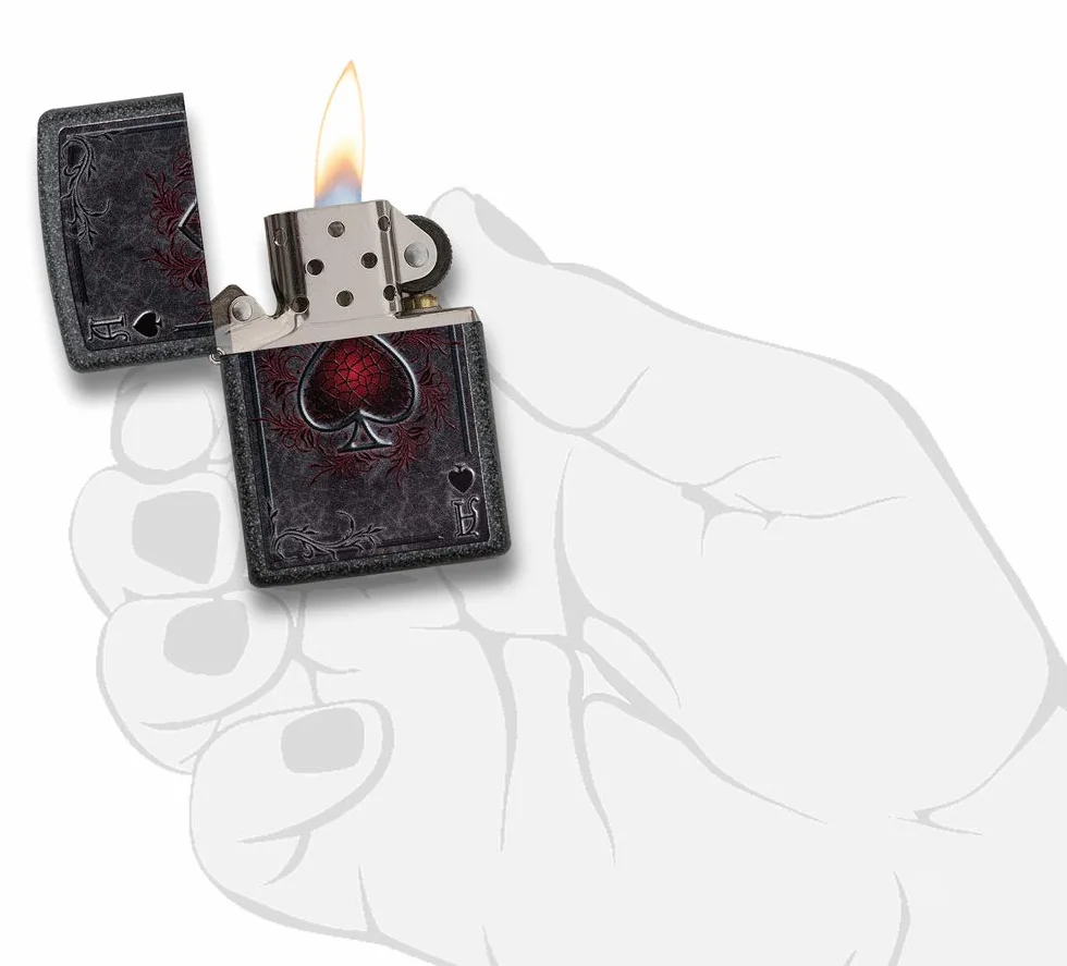 Zippo Zapalniczka Sztormowa, ze Wzorem Asa, w Optyce Metalicznego Kamienia, Kolorowy Motyw, z Możliwością Napełniania, Wielokrotnego Użytku, Made in USA