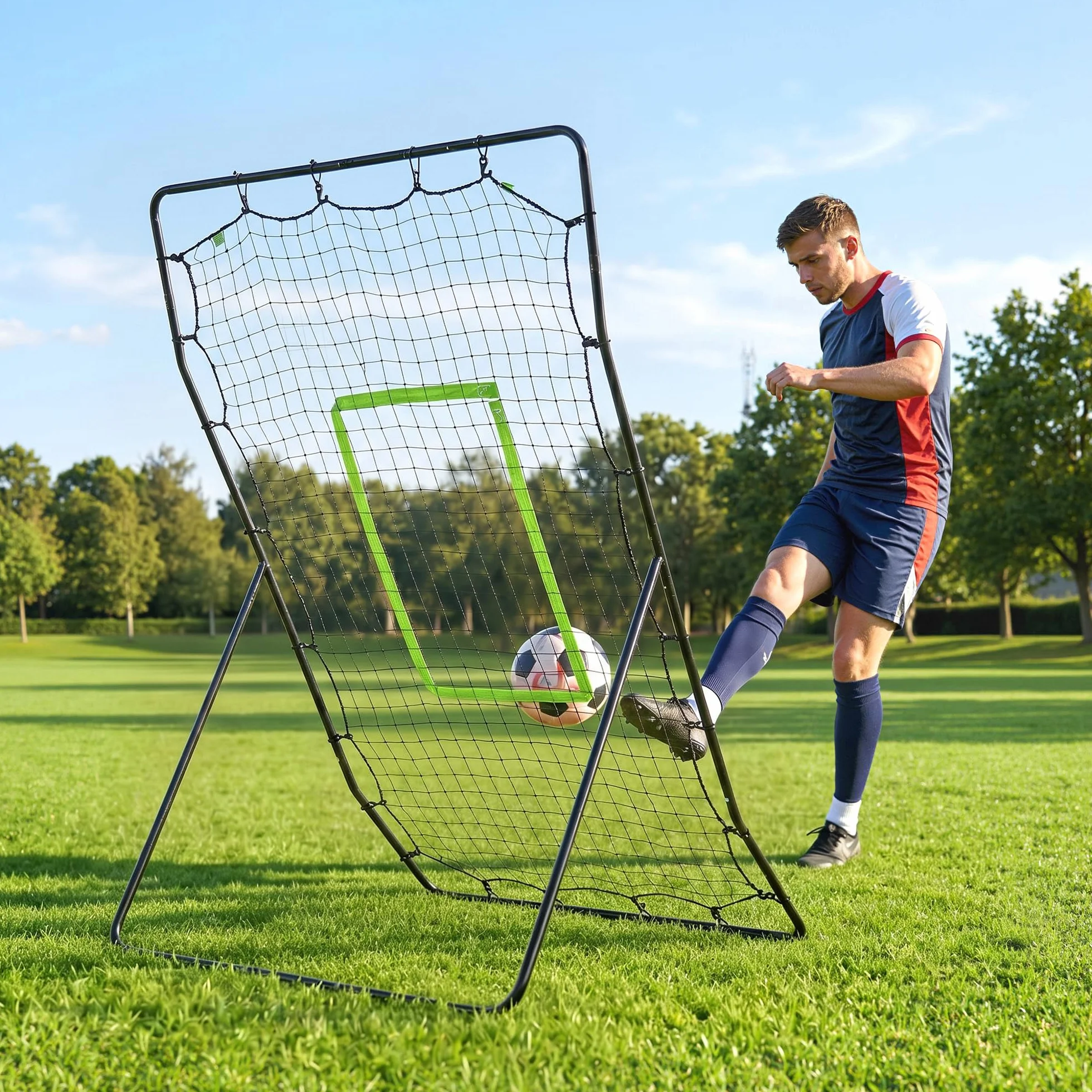 HOMCOM Baseball Rebounder, Tragebar Softball Pitchback-Netz, Rückprallnetz mit Ziel Zone, verstellbarem Winkel Pitching Netz für Basebälle Softbälle, Metall, Schwarz